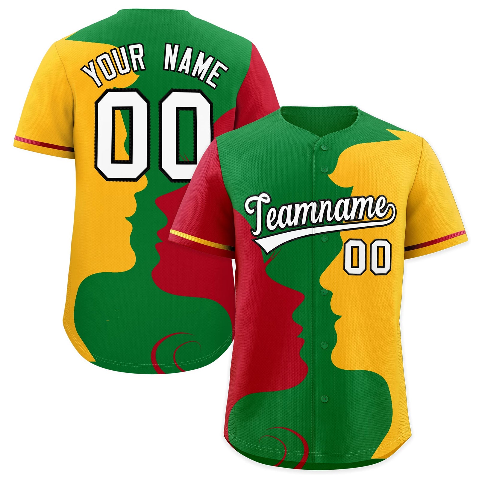 Custom Red Gold Silhouettes of Loving Couple Valentine's Day Baseball Jersey| KXKSHOP