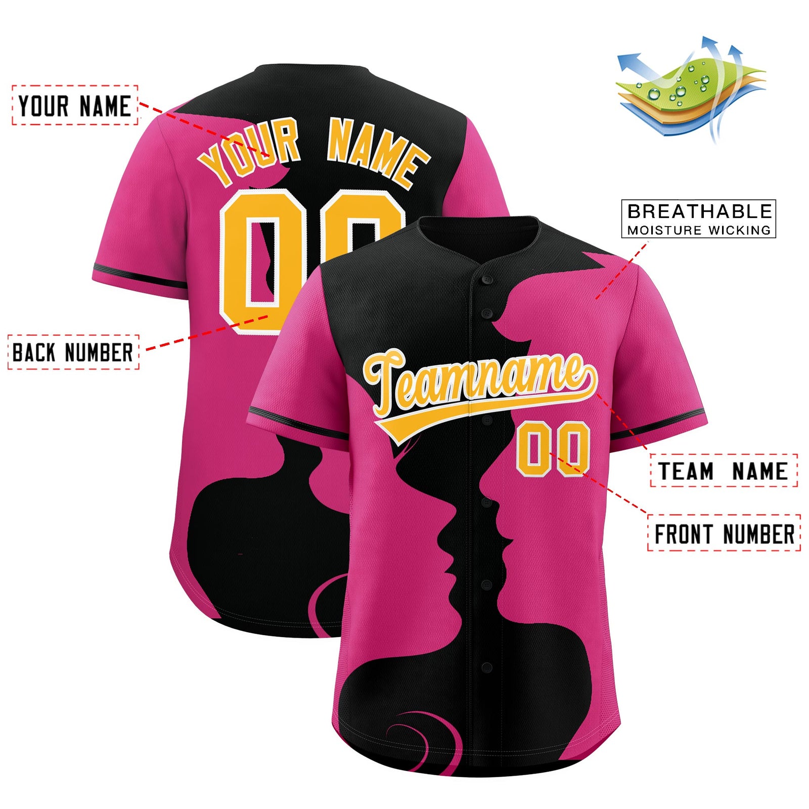 Custom Black Rose Red Silhouettes of Loving Couple Valentine's Day Baseball Jersey| KXKSHOP