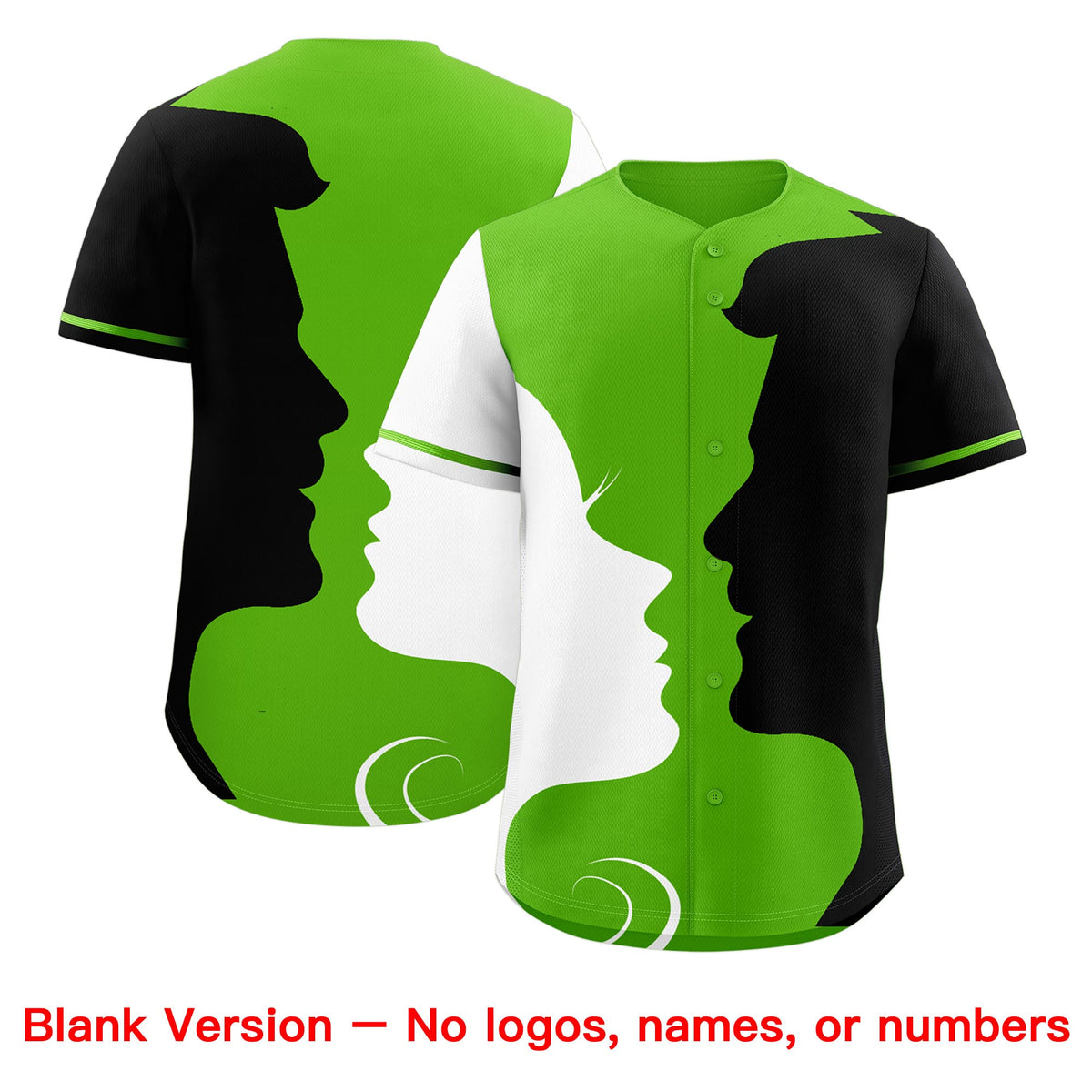 Custom Green Black White Silhouettes of Loving Couple Valentine's Day Baseball Jersey| KXKSHOP
