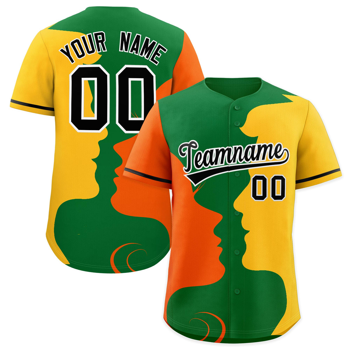 Custom Black Orange Gold Silhouettes of Loving Couple Valentine's Day Baseball Jersey| KXKSHOP