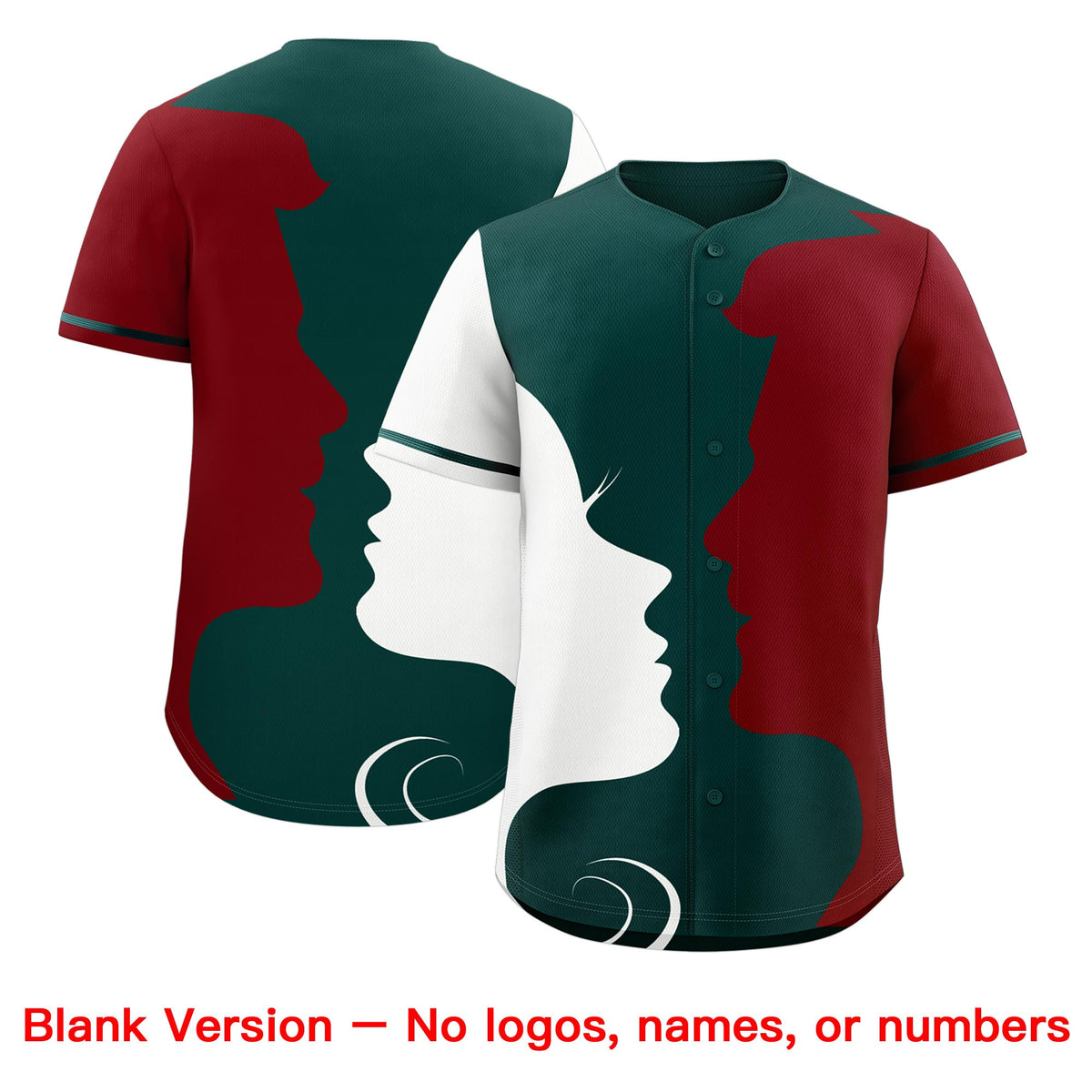 Custom Teal White Crimson Silhouettes of Loving Couple Valentine's Day Baseball Jersey| KXKSHOP