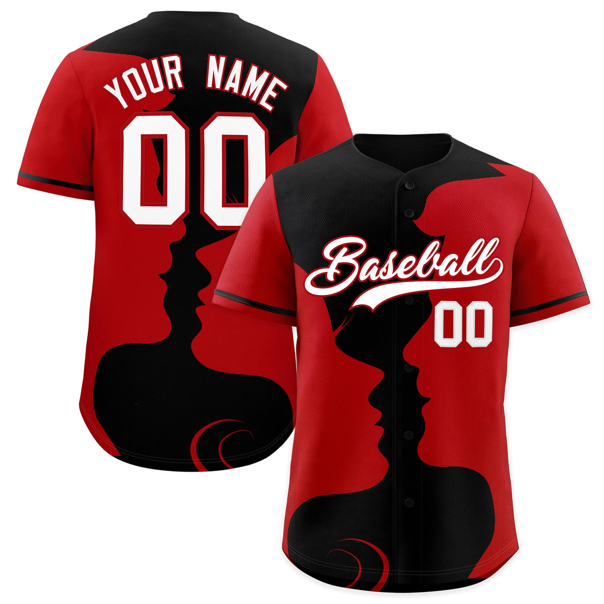 Custom Black Red Silhouettes of Loving Couple Valentine's Day Baseball Jersey| KXKSHOP