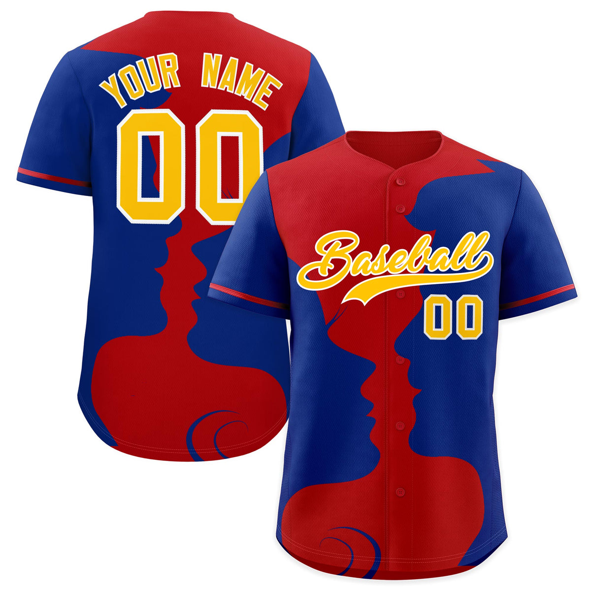 Custom Red Royal Silhouettes of Loving Couple Valentine's Day Baseball Jersey| KXKSHOP