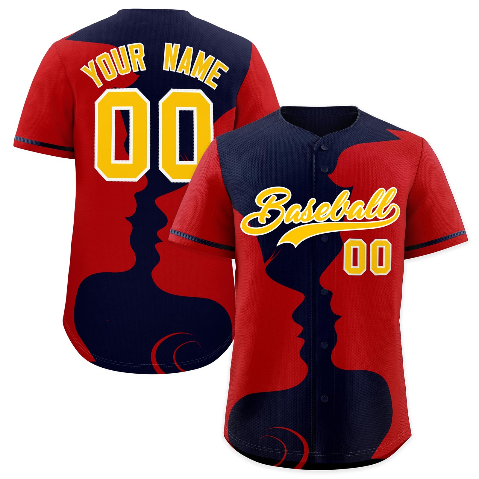 Custom Navy Red Silhouettes of Loving Couple Valentine's Day Baseball Jersey| KXKSHOP