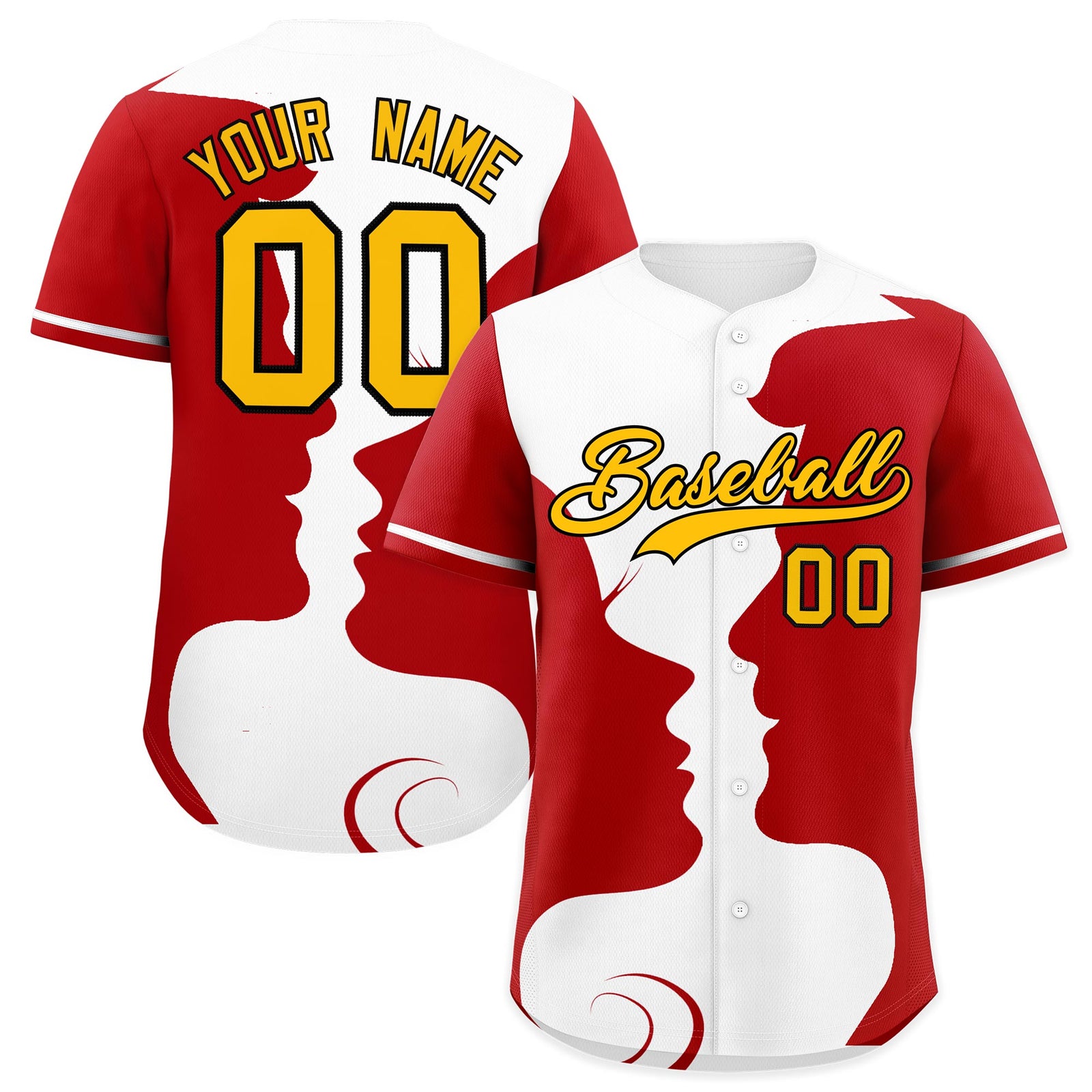 Custom White Red Silhouettes of Loving Couple Valentine's Day Baseball Jersey| KXKSHOP
