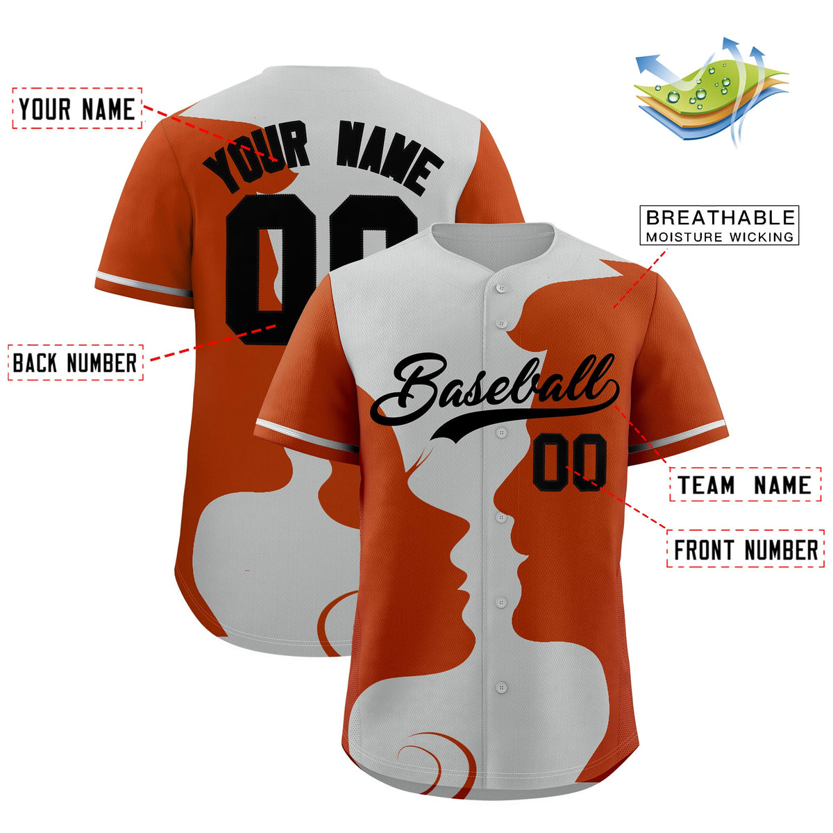 Custom Gray Black Silhouettes of Loving Couple Valentine's Day Baseball Jersey| KXKSHOP