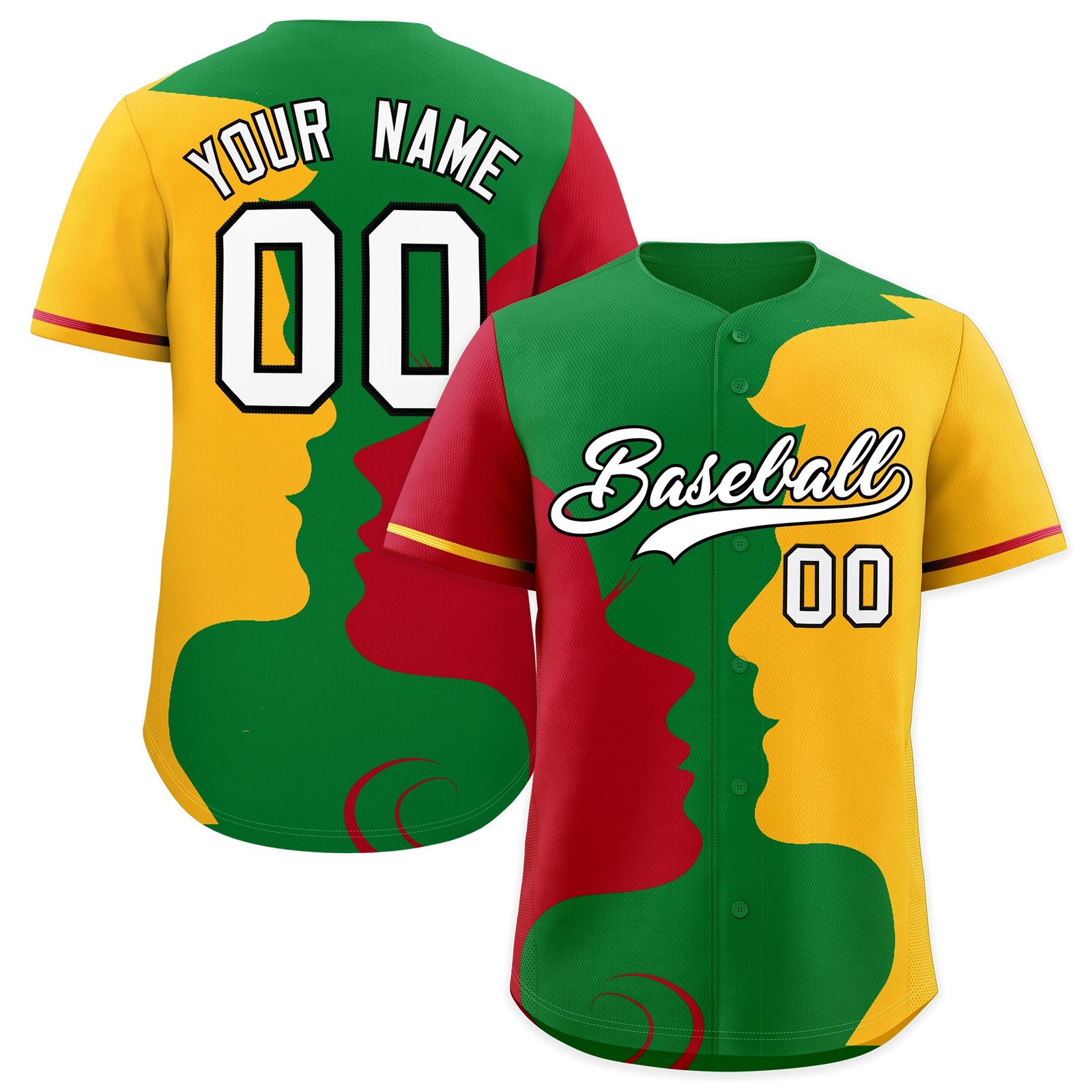 Custom Red Gold Silhouettes of Loving Couple Valentine's Day Baseball Jersey| KXKSHOP