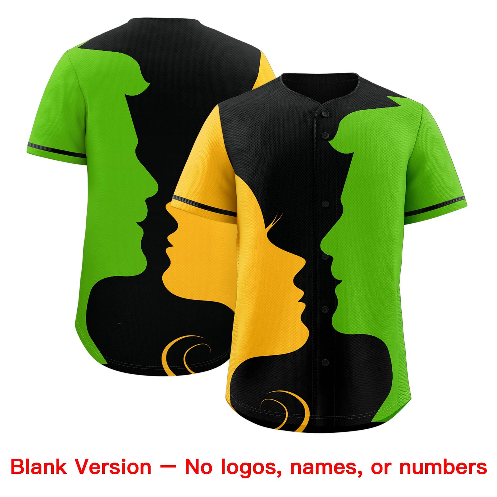 Custom Black Gold Neon Green Silhouettes of Loving Couple Valentine's Day Baseball Jersey| KXKSHOP