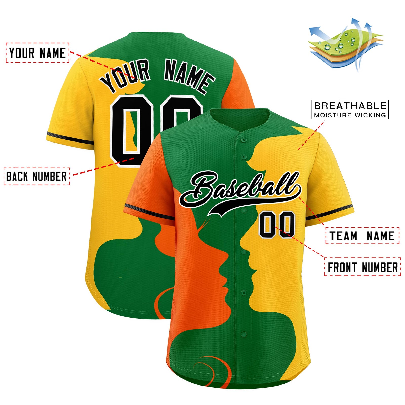 Custom Black Orange Gold Silhouettes of Loving Couple Valentine's Day Baseball Jersey| KXKSHOP