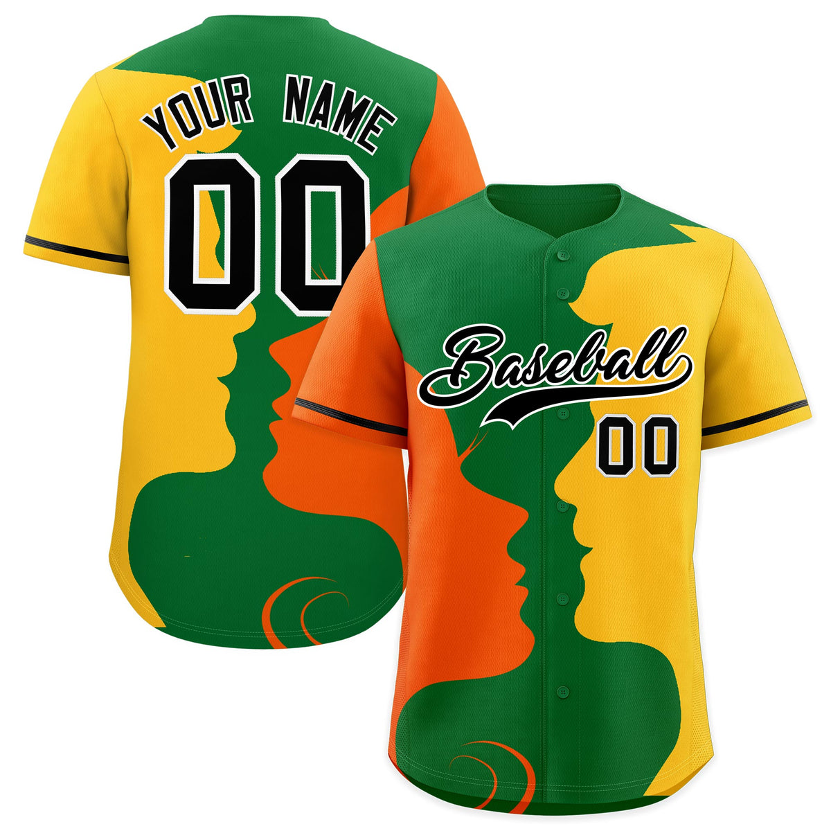 Custom Black Orange Gold Silhouettes of Loving Couple Valentine's Day Baseball Jersey| KXKSHOP