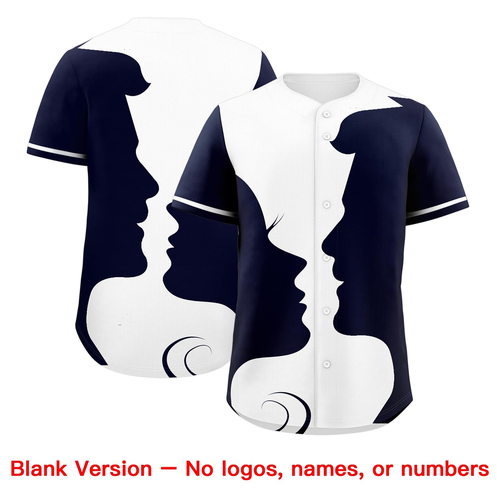 Custom White Navy Silhouettes of Loving Couple Valentine's Day Baseball Jersey| KXKSHOP