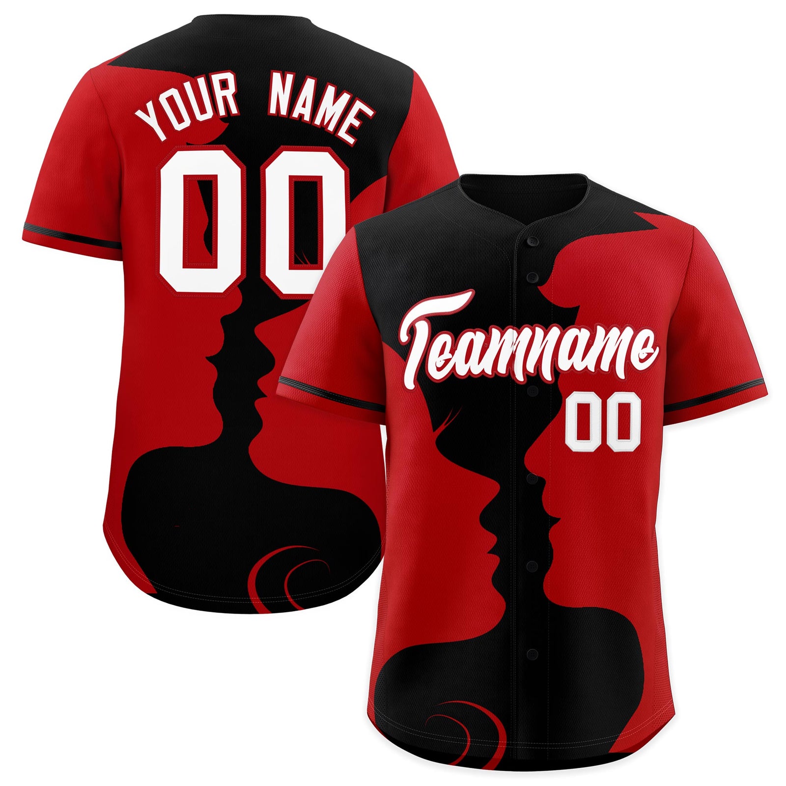 Custom Black Red Silhouettes of Loving Couple Valentine's Day Baseball Jersey| KXKSHOP
