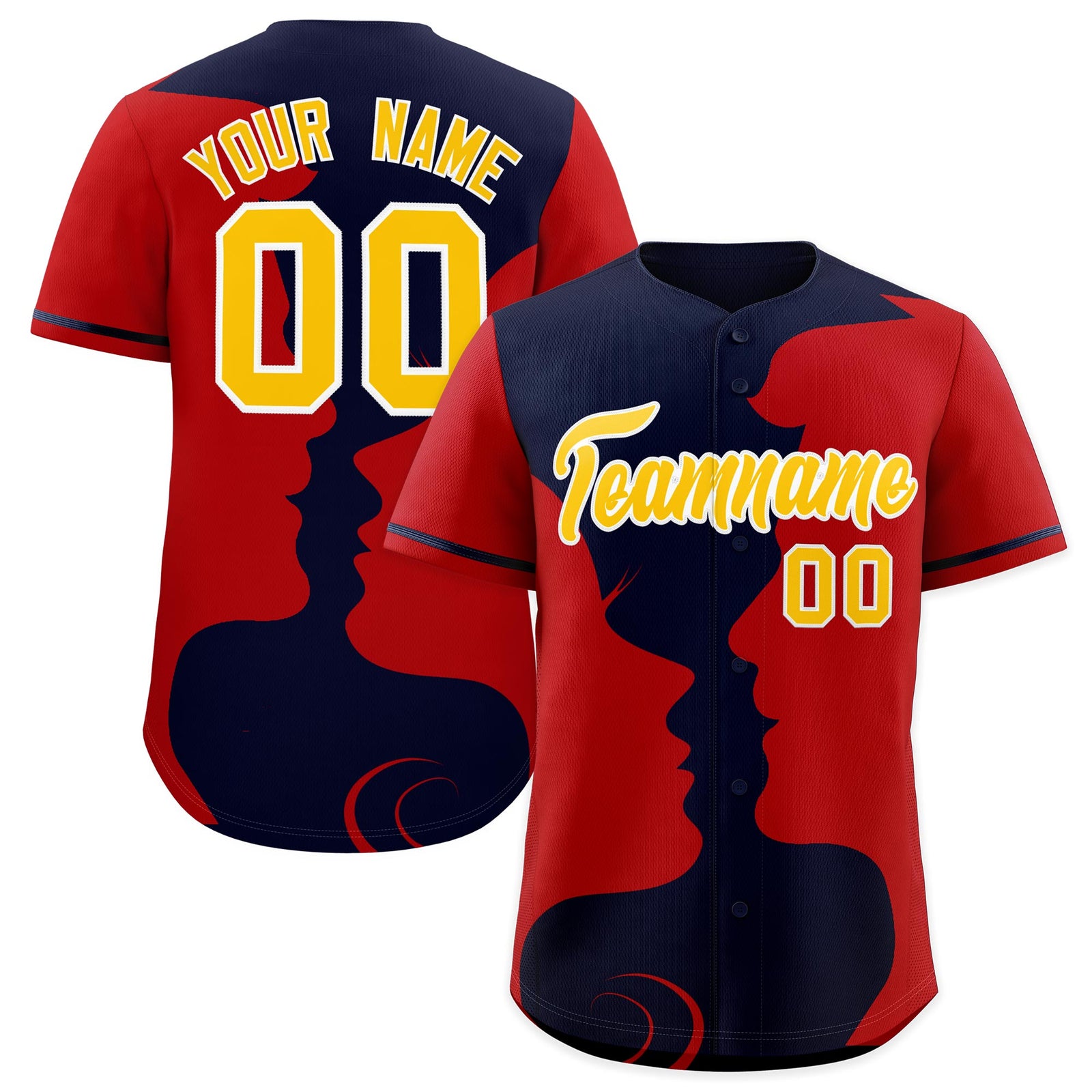Custom Navy Red Silhouettes of Loving Couple Valentine's Day Baseball Jersey| KXKSHOP