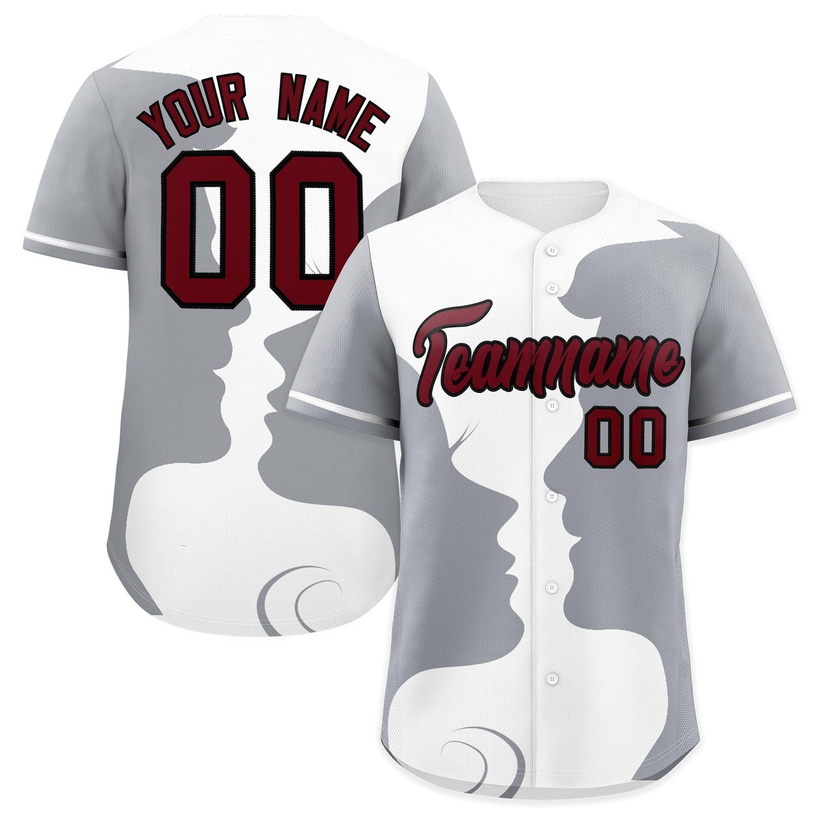 Custom Gray White Silhouettes of Loving Couple Valentine's Day Baseball Jersey| KXKSHOP