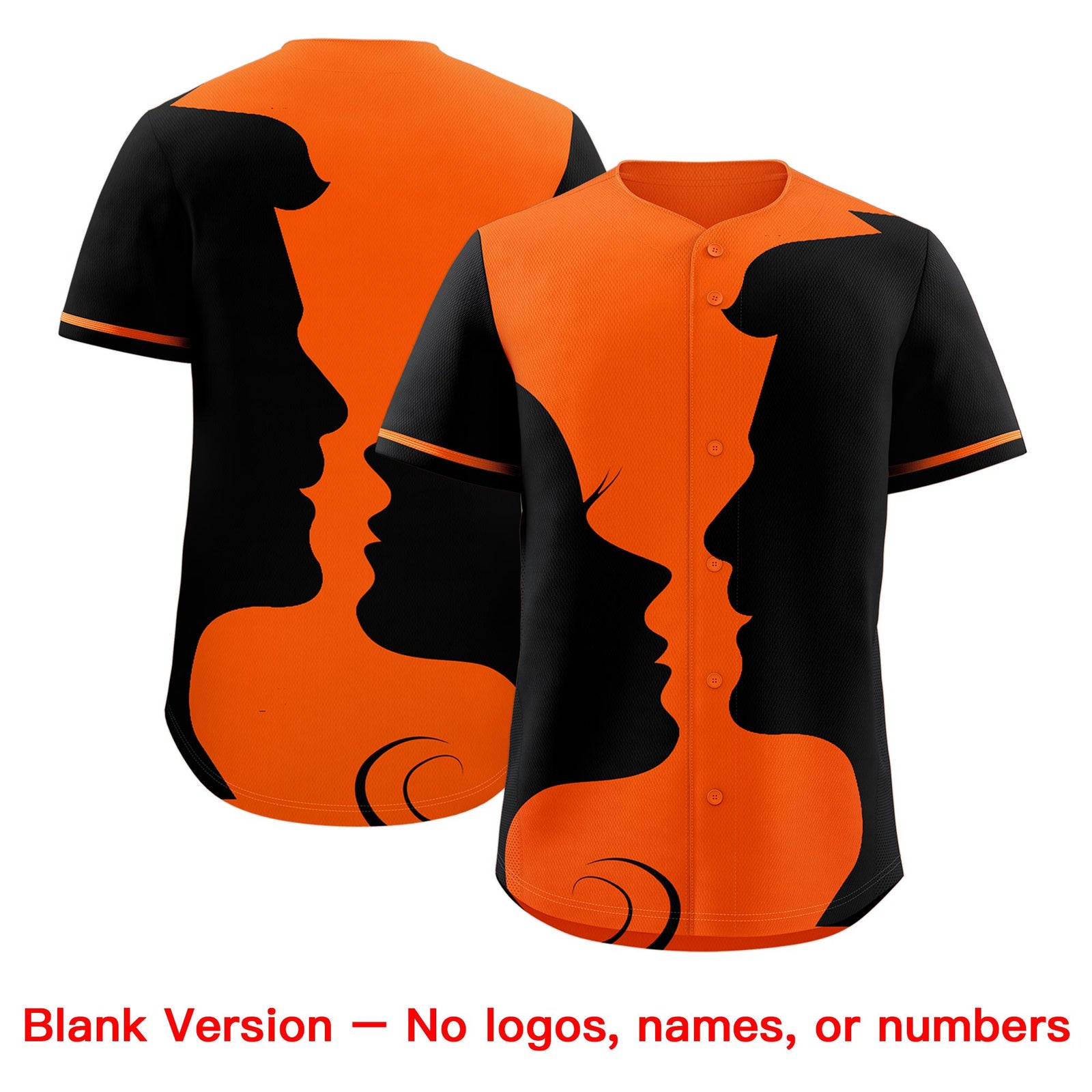 Custom Orange Black Silhouettes of Loving Couple Valentine's Day Baseball Jersey| KXKSHOP