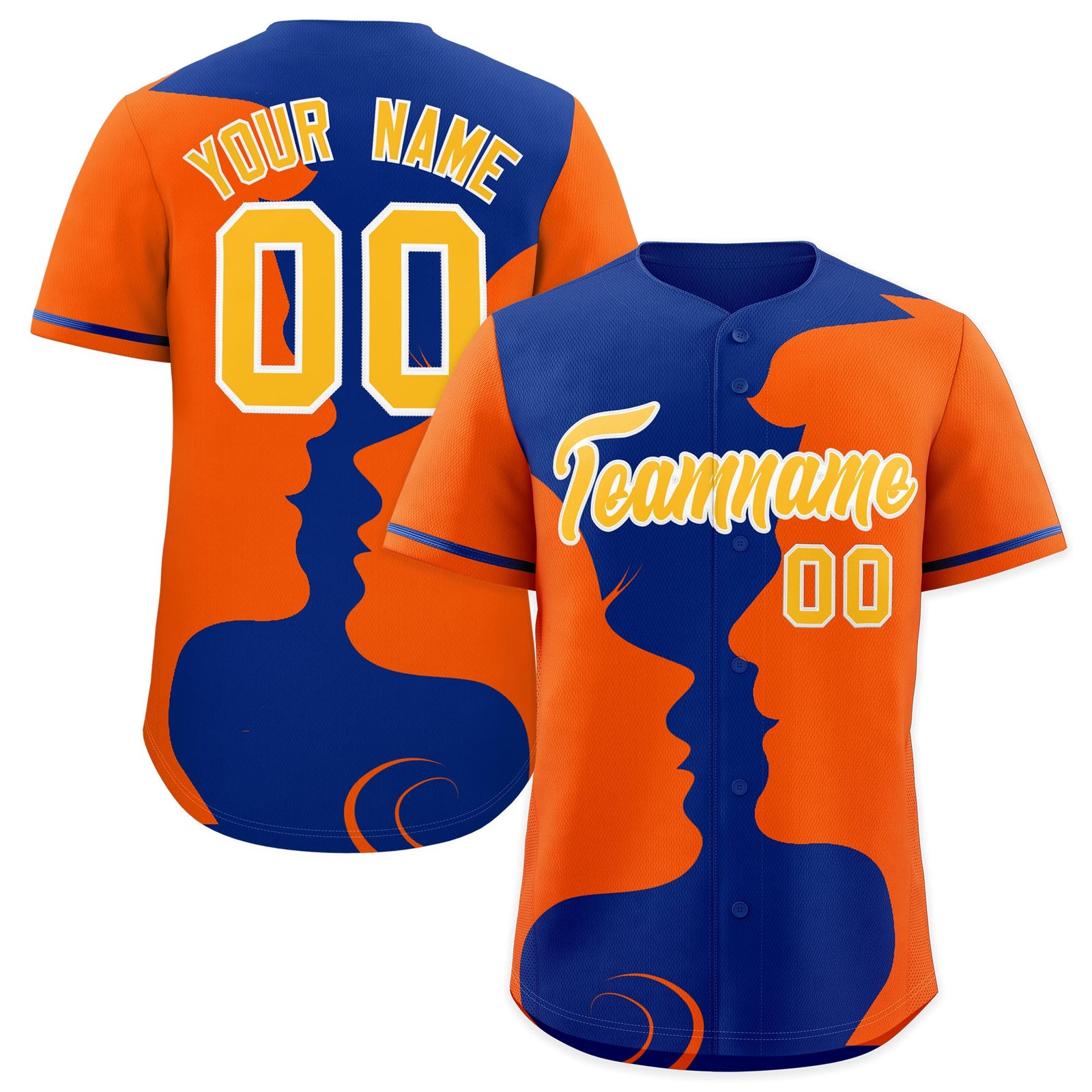Custom Royal Orange Silhouettes of Loving Couple Valentine's Day Baseball Jersey| KXKSHOP