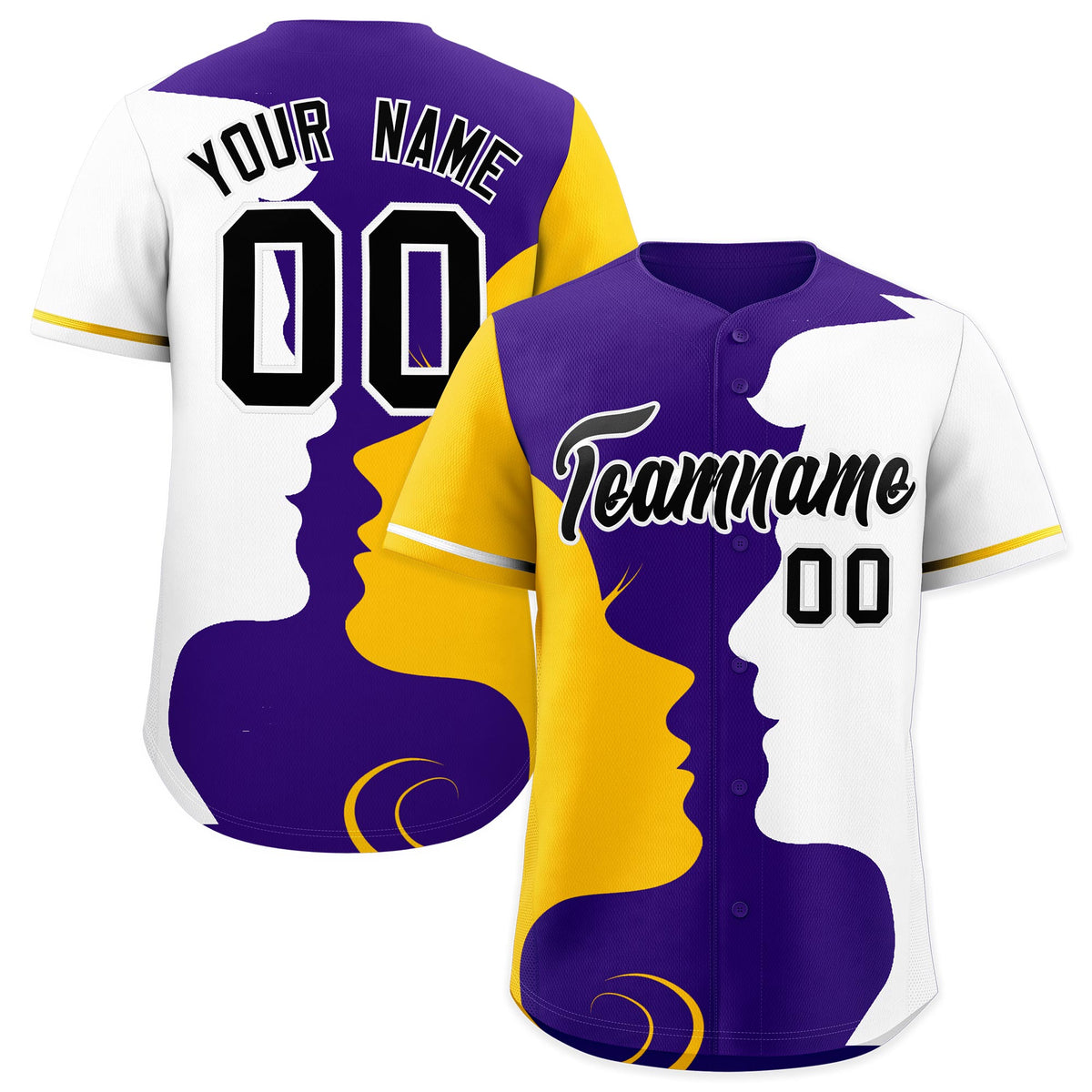 Custom Gold White Silhouettes of Loving Couple Valentine's Day Baseball Jersey| KXKSHOP