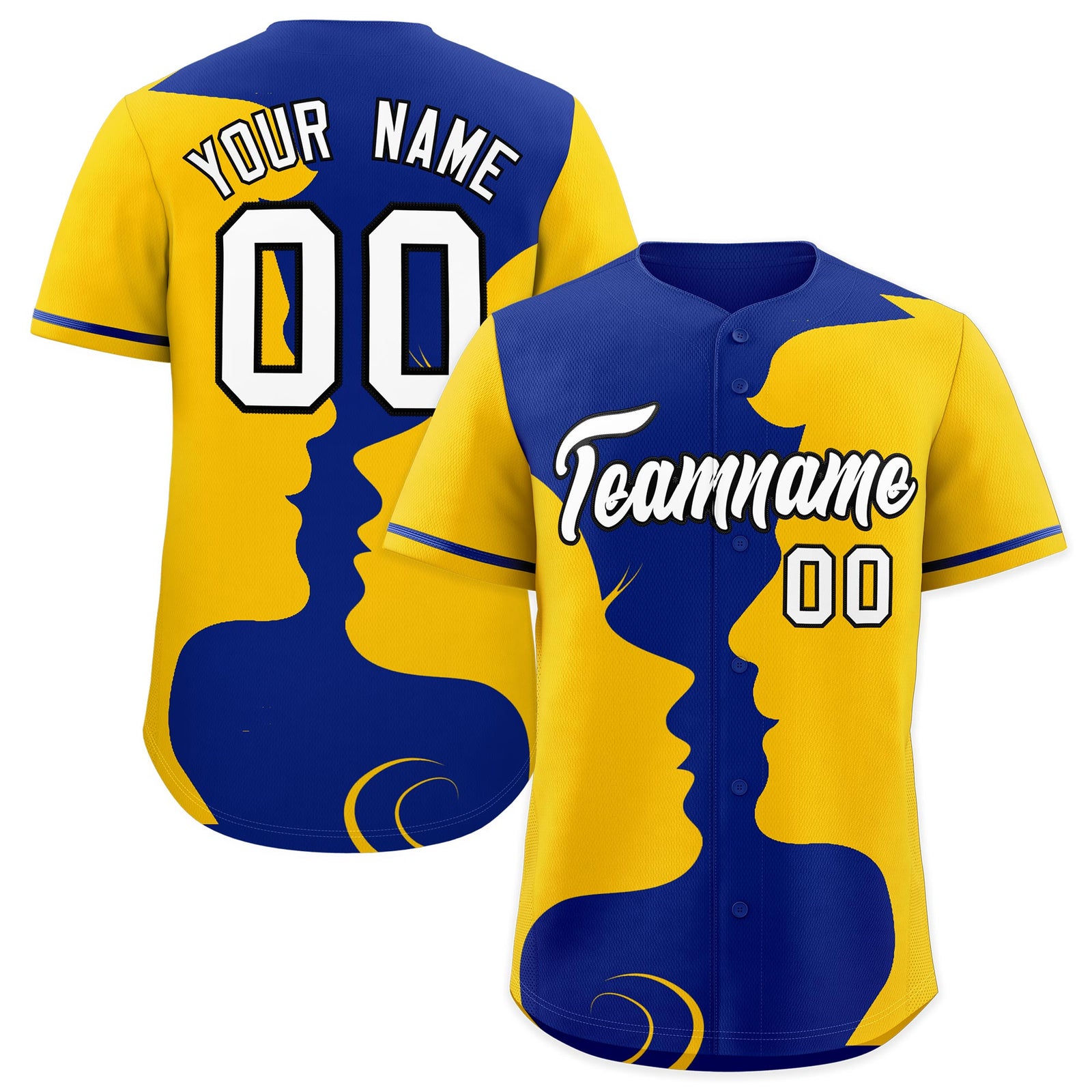 Custom Royal Gold Silhouettes of Loving Couple Valentine's Day Baseball Jersey| KXKSHOP
