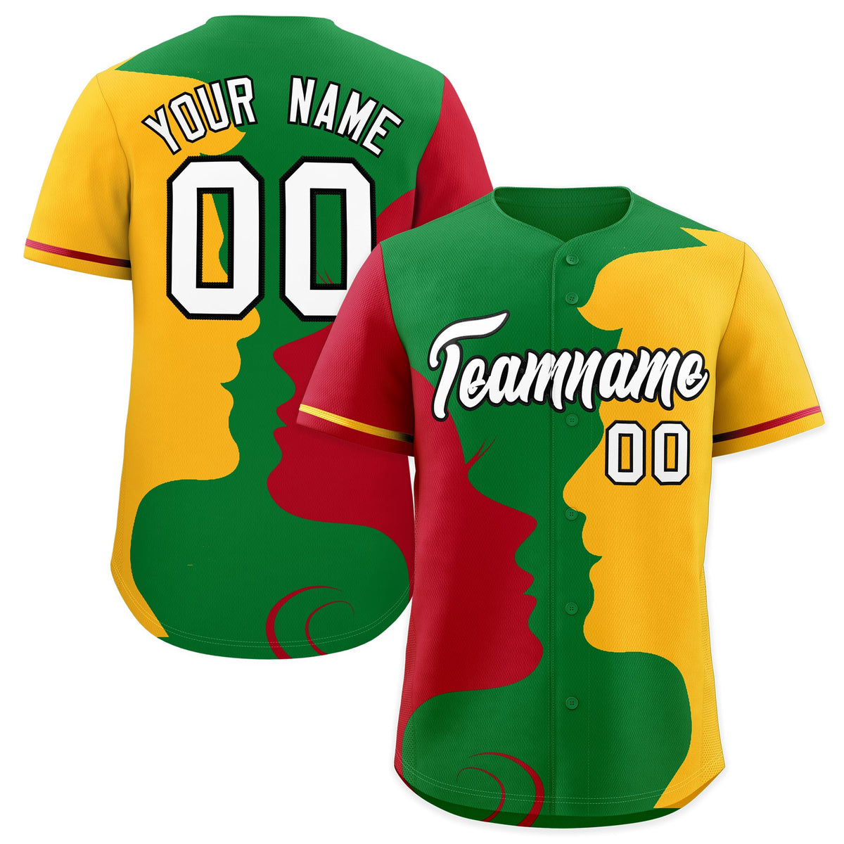 Custom Red Gold Silhouettes of Loving Couple Valentine's Day Baseball Jersey| KXKSHOP