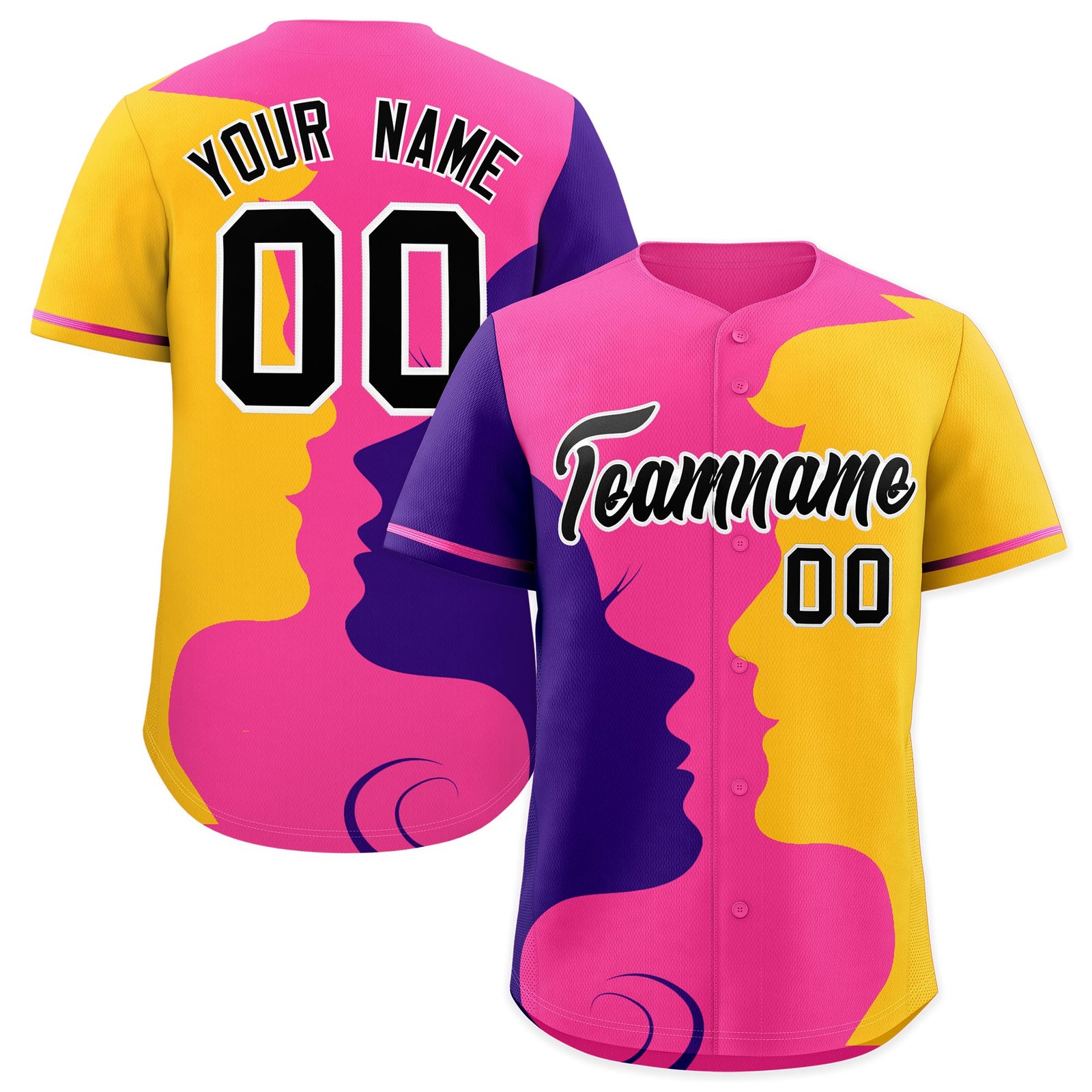 Custom Pink Purple Gold Silhouettes of Loving Couple Valentine's Day Baseball Jersey| KXKSHOP