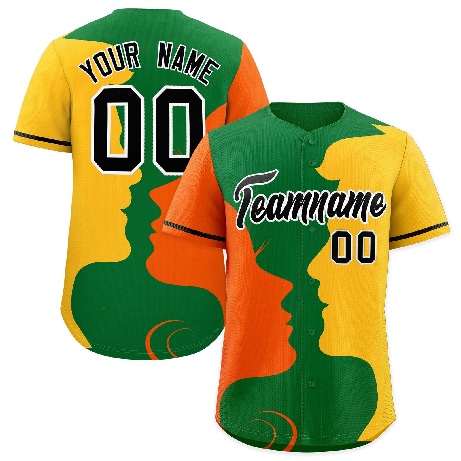 Custom Black Orange Gold Silhouettes of Loving Couple Valentine's Day Baseball Jersey| KXKSHOP