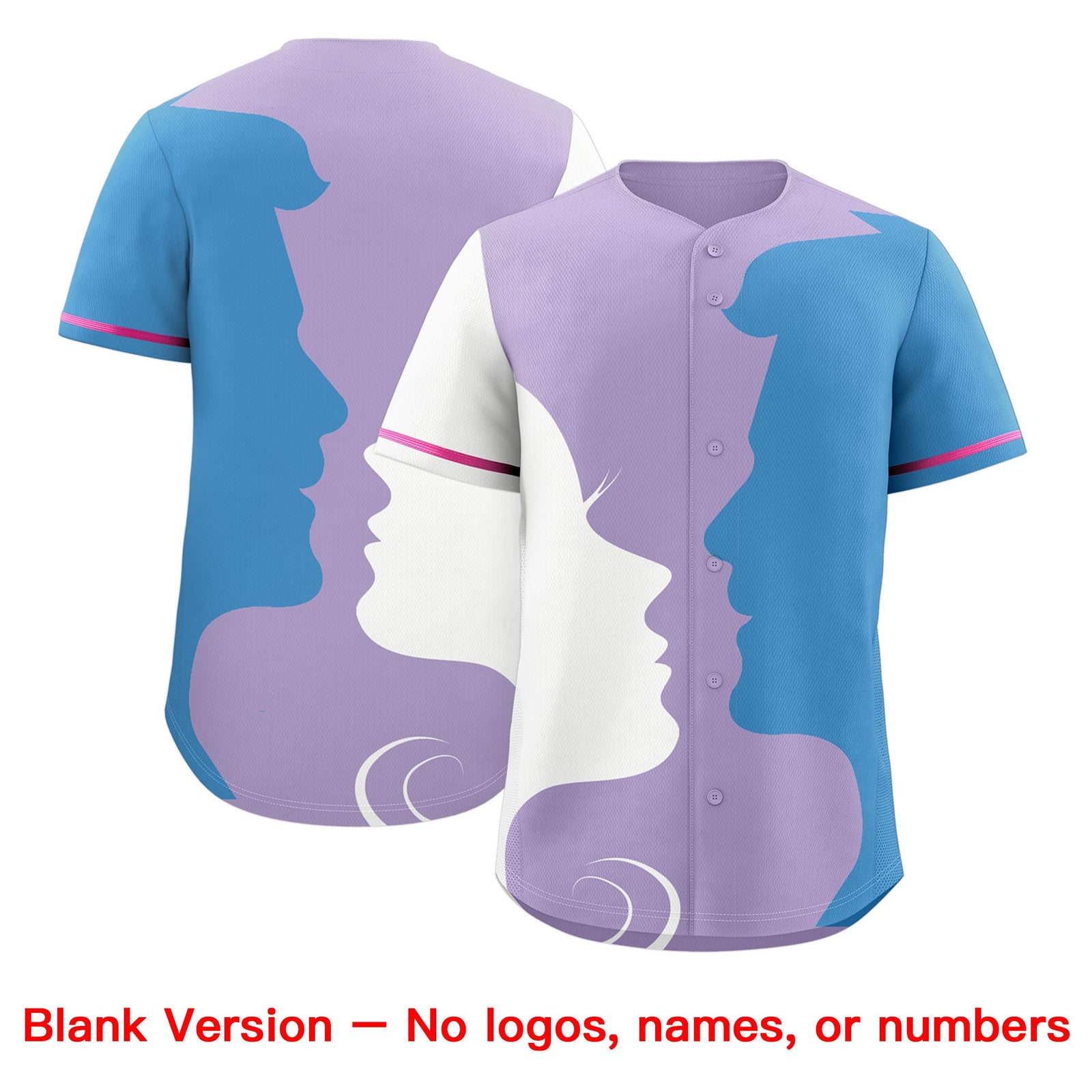 Custom Pink White Light Blue Silhouettes of Loving Couple Valentine's Day Baseball Jersey| KXKSHOP