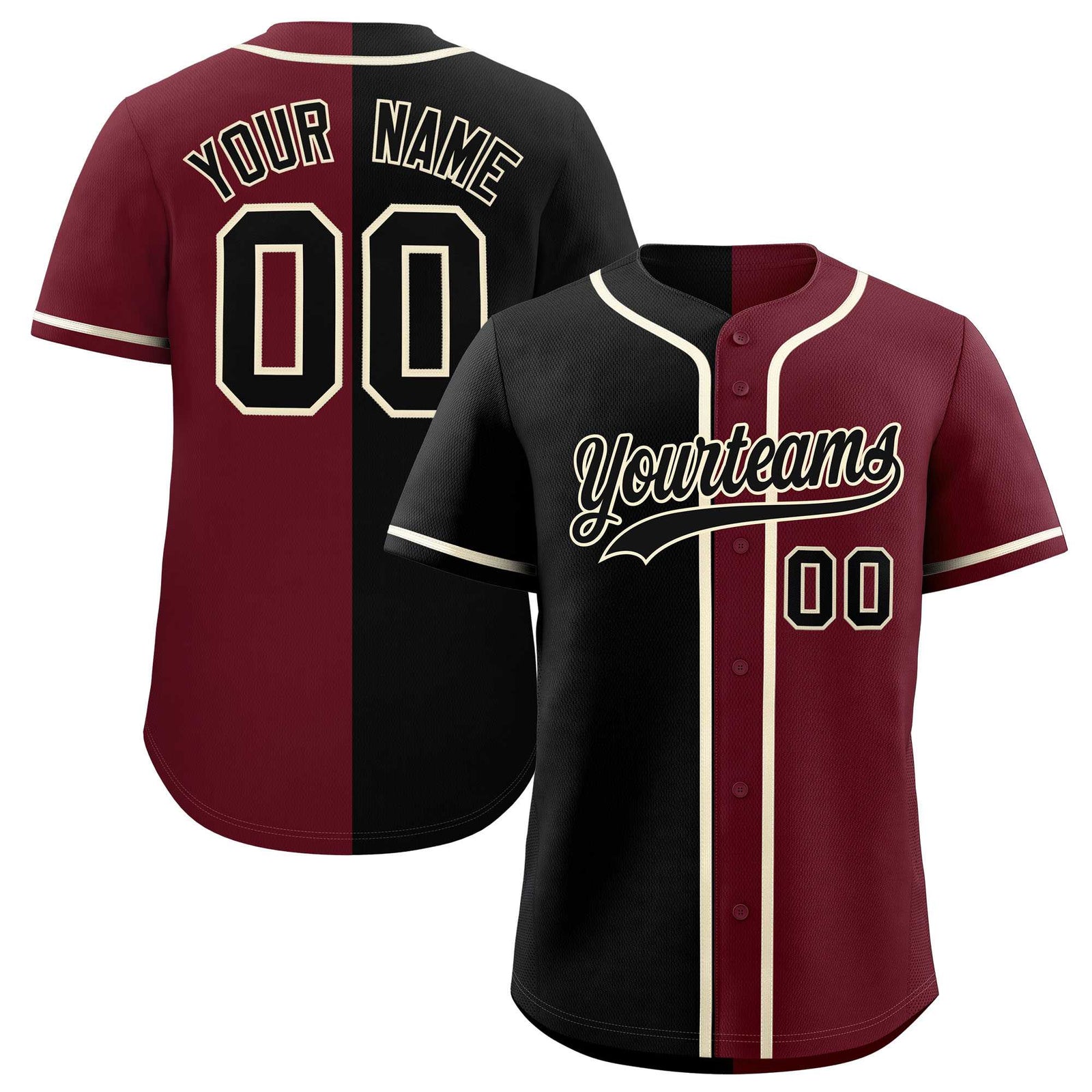 Custom Black Maroon Two Tone Gradient Fashion Authentic Baseball Jersey