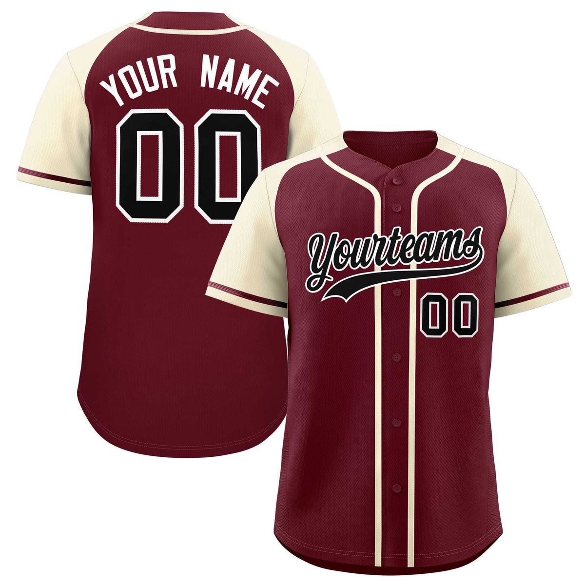 Custom Maroon Cream Raglan Sleeves Authentic Baseball Jersey