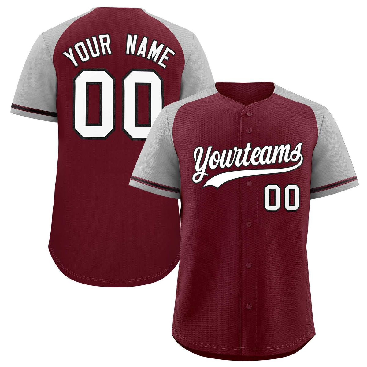 Custom Maroon Gray Raglan Sleeves Authentic Baseball Jersey