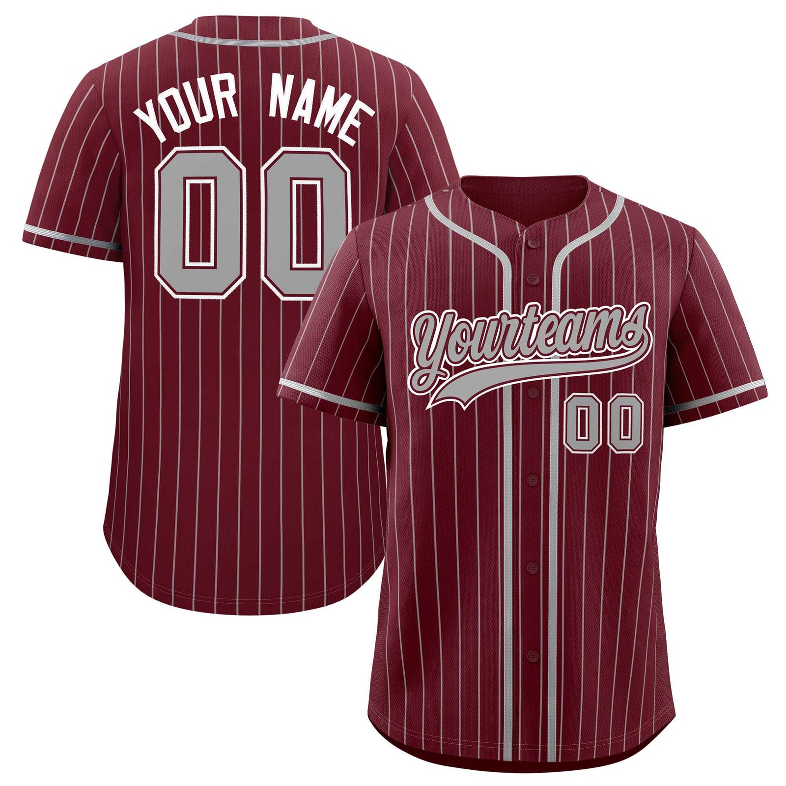 Custom Maroon Gray Stripe Fashion Authentic Baseball Jersey