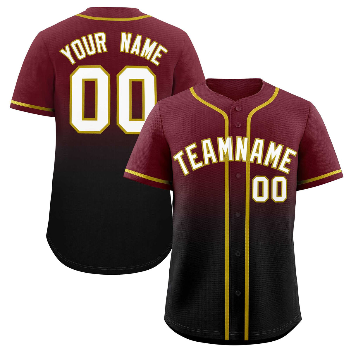 Custom Maroon Black Gradient Fashion Authentic Baseball Jersey
