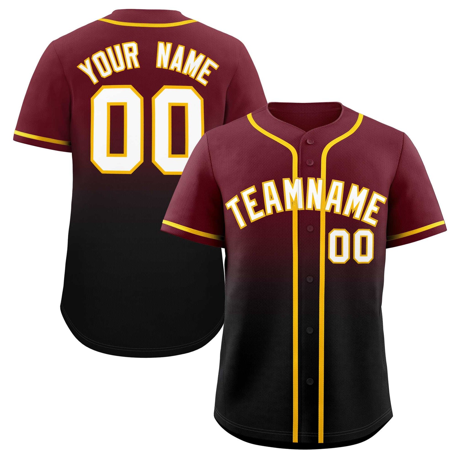 Custom Maroon Black Gradient Fashion Authentic Baseball Jersey