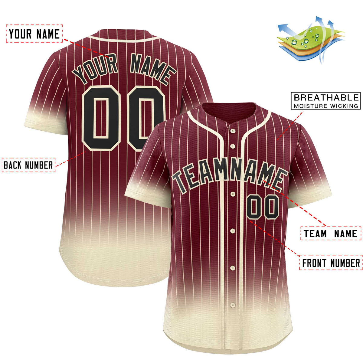 Custom Maroon Cream Gradient Stripe Fashion Authentic Baseball Jersey