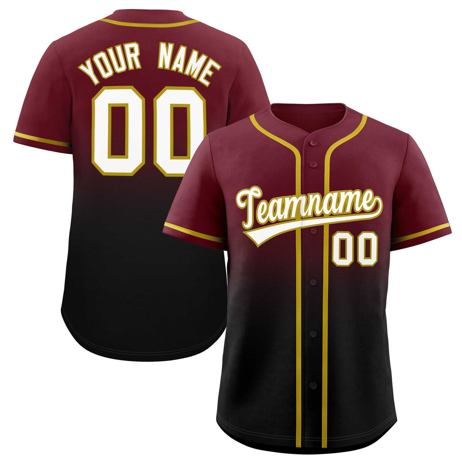 Custom Maroon Black Gradient Fashion Authentic Baseball Jersey
