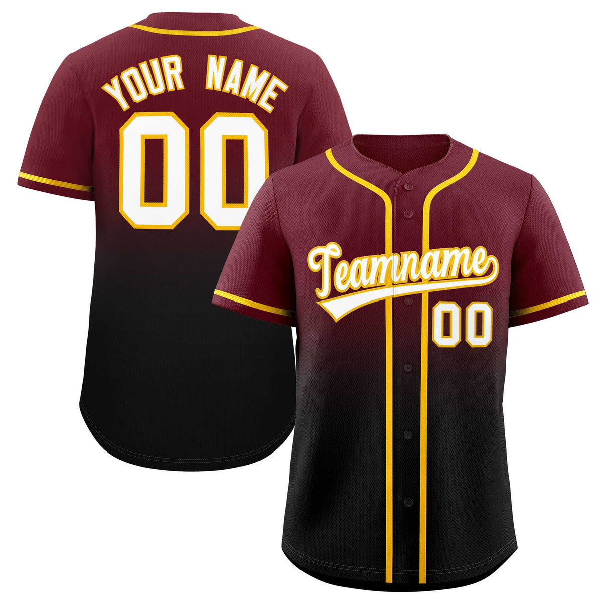 Custom Maroon Black Gradient Fashion Authentic Baseball Jersey