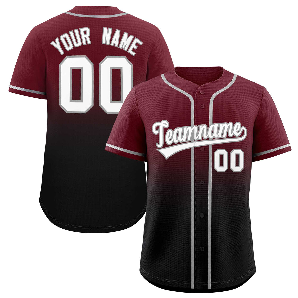 Custom Maroon Black Gradient Fashion Authentic Baseball Jersey