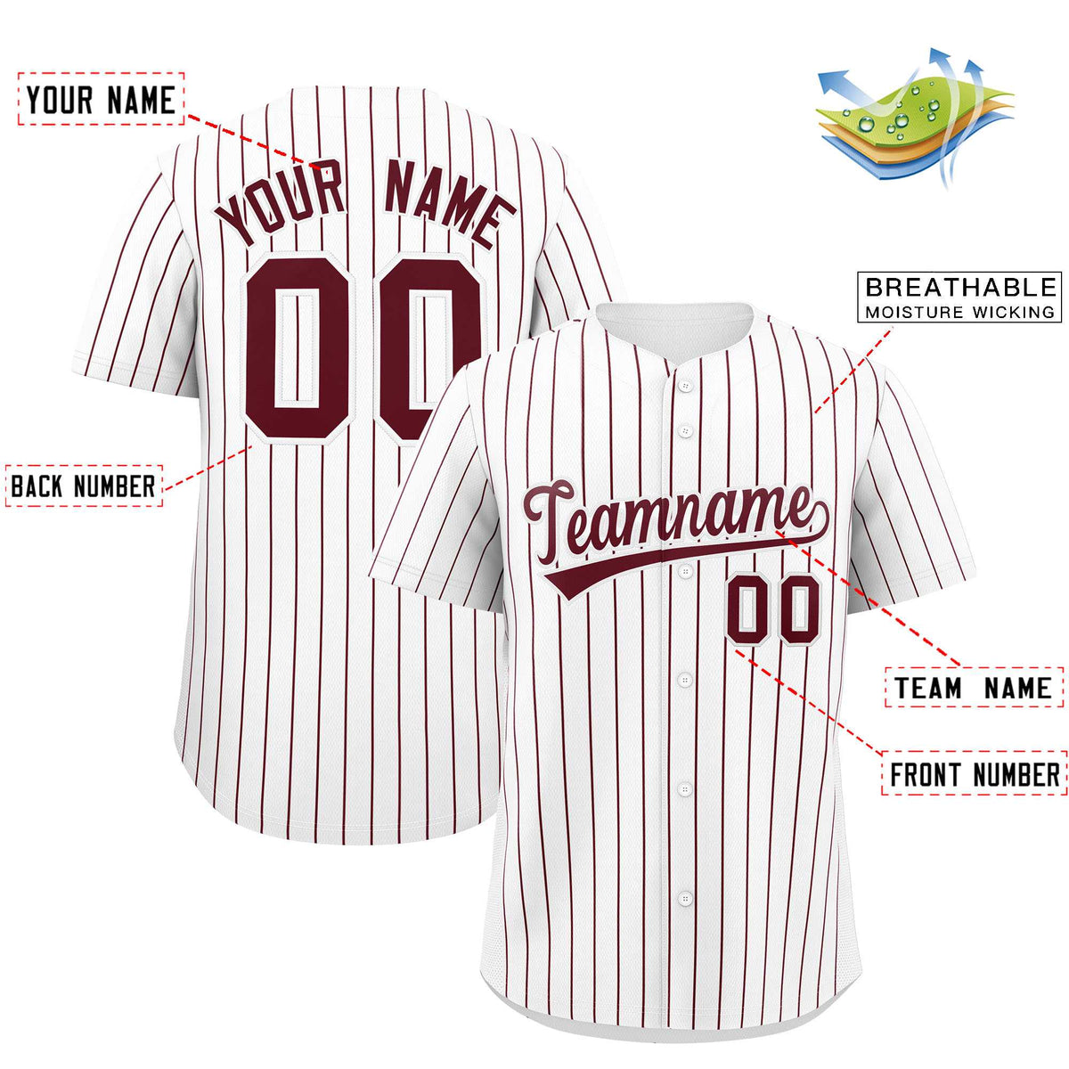 Custom White Maroon Stripe Fashion Authentic Baseball Jersey