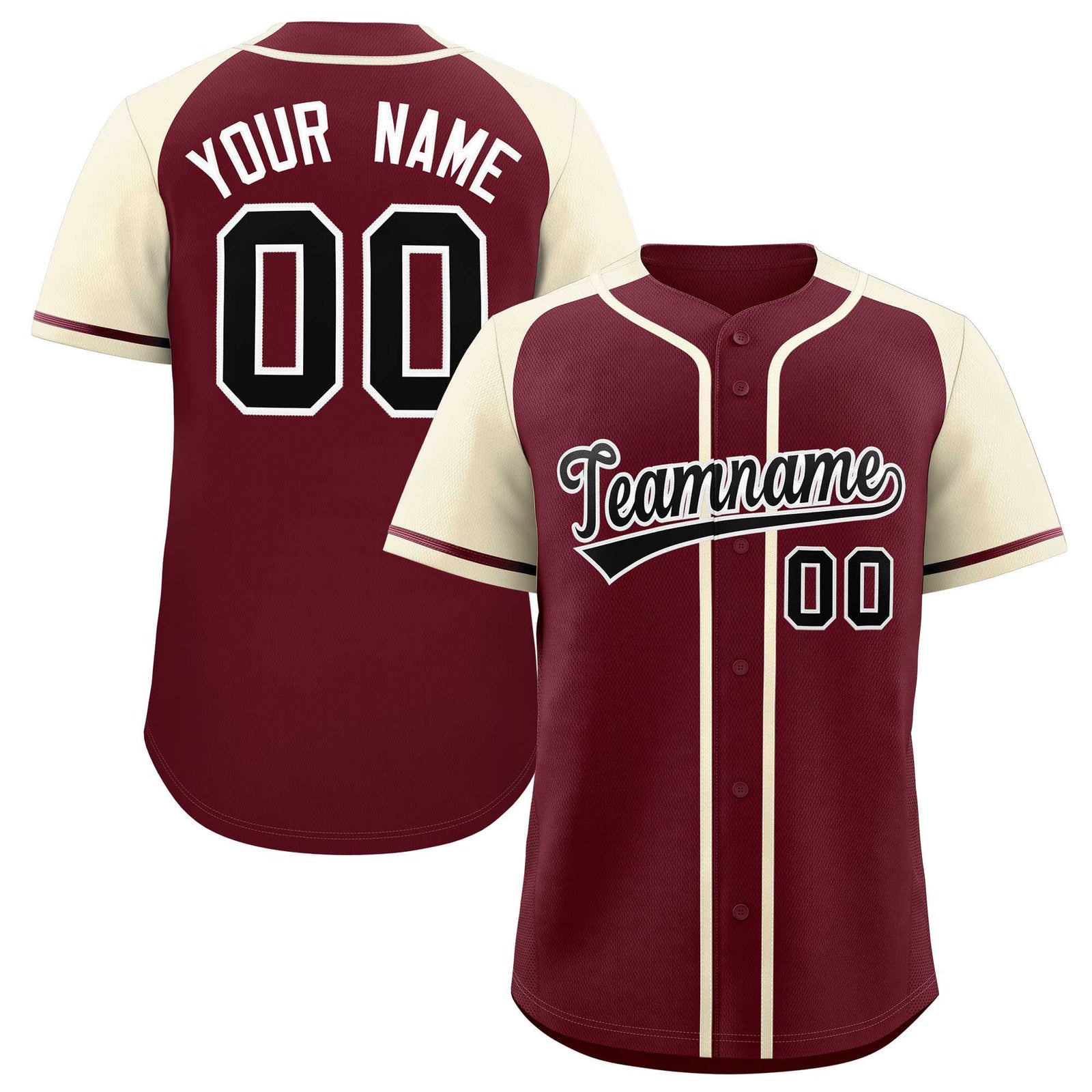 Custom Maroon Cream Raglan Sleeves Authentic Baseball Jersey