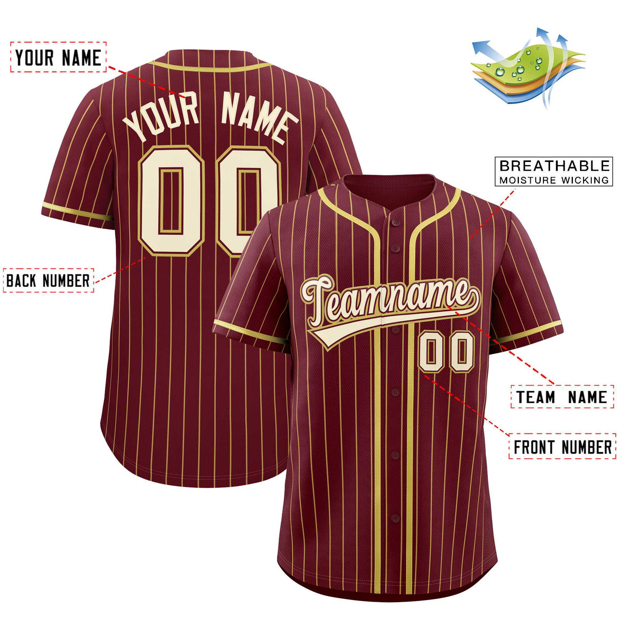 Custom Maroon Old Gold Stripe Fashion Authentic Baseball Jersey