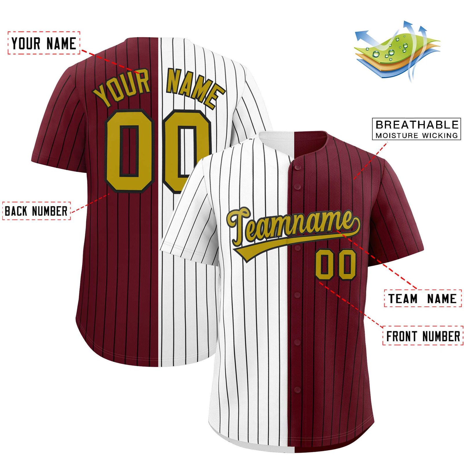 Custom White Maroon Two Tone Striped Fashion Authentic Baseball Jersey