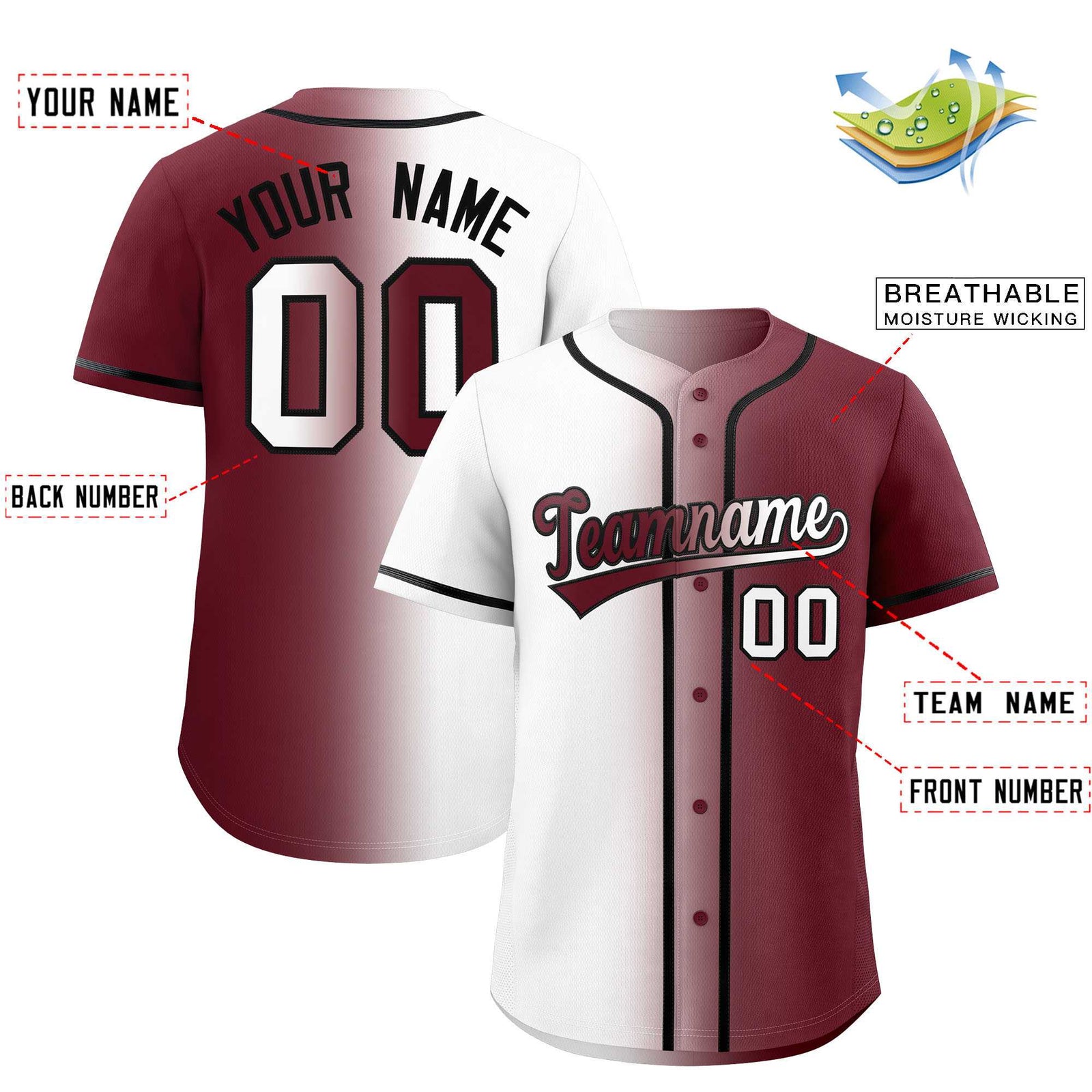 Custom White Maroon Two Tone Gradient Fashion Authentic Baseball Jersey