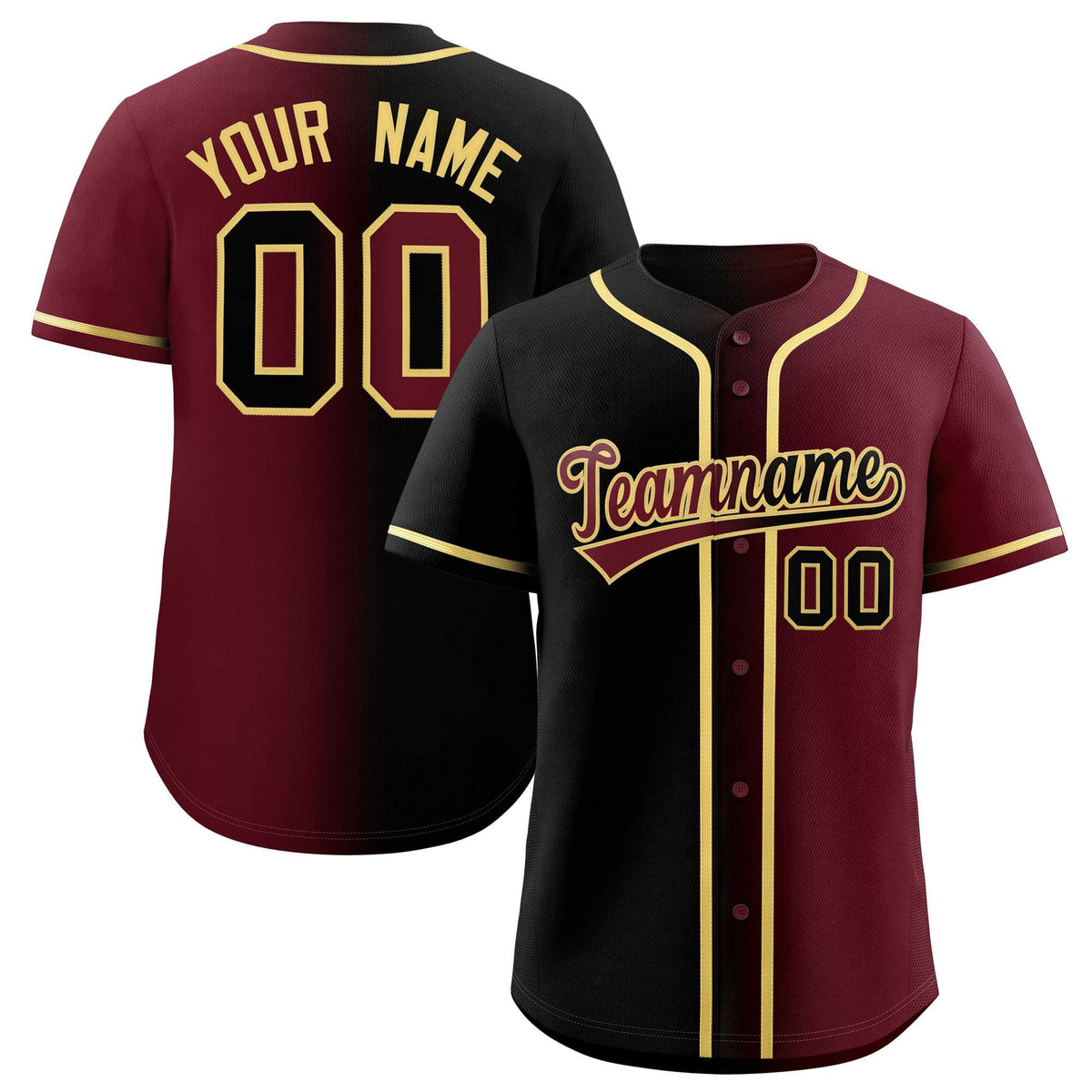Custom Black Maroon Two Tone Gradient Fashion Authentic Baseball Jersey
