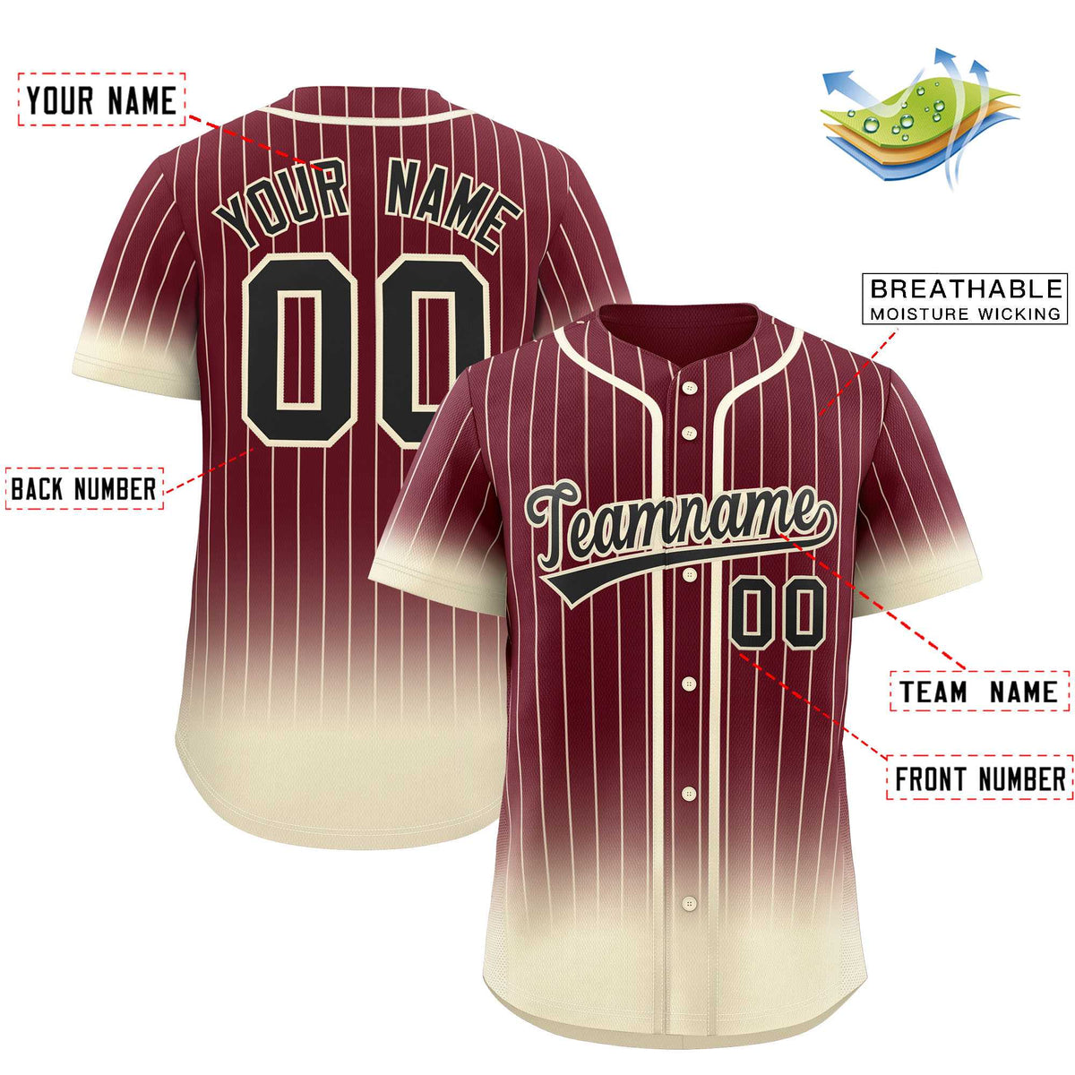 Custom Maroon Cream Gradient Stripe Fashion Authentic Baseball Jersey