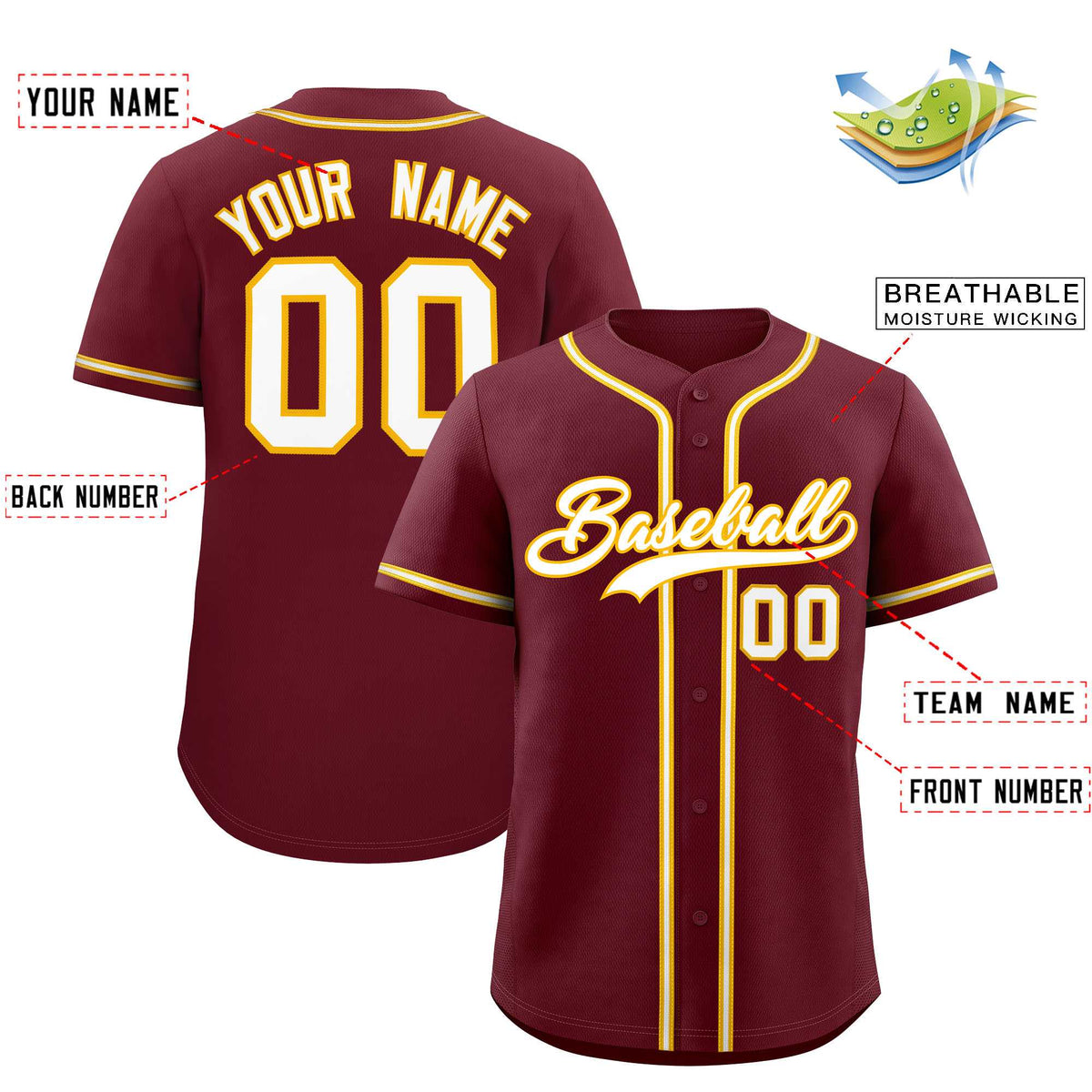 Custom Maroon Classic Style Authentic Baseball Jersey