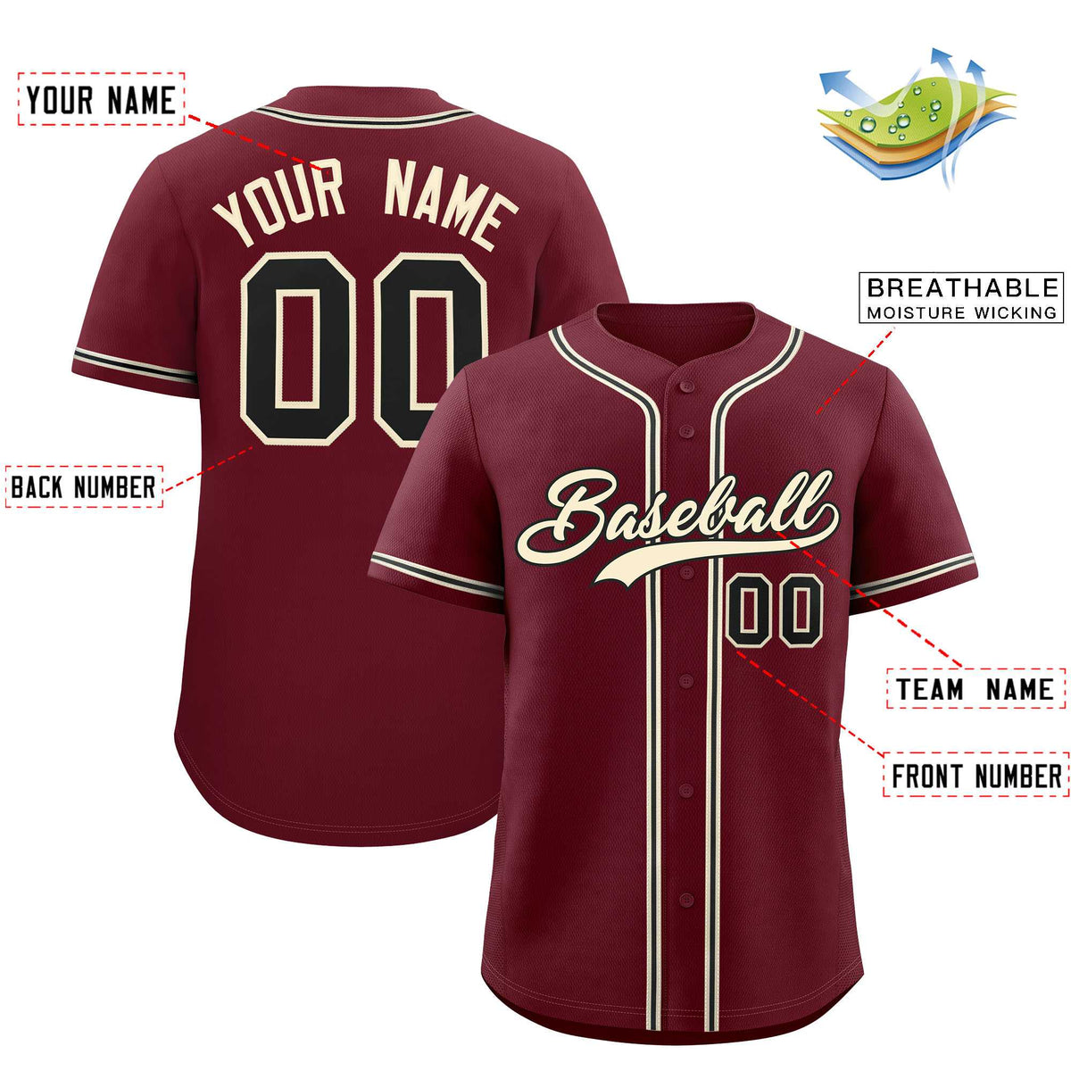 Custom Maroon Classic Style Authentic Baseball Jersey