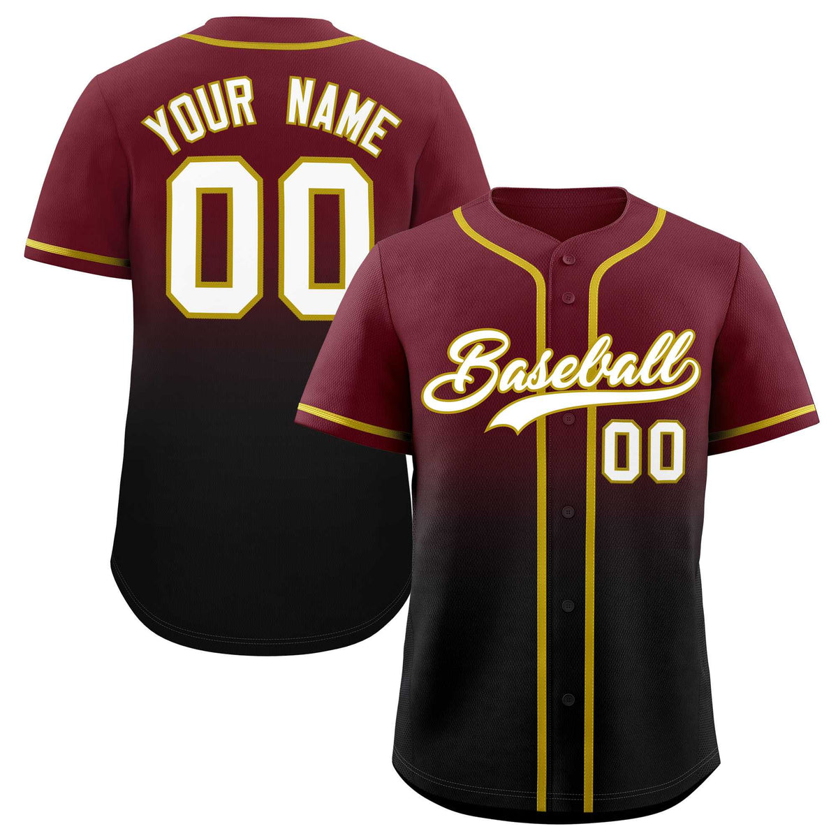 Custom Maroon Black Gradient Fashion Authentic Baseball Jersey