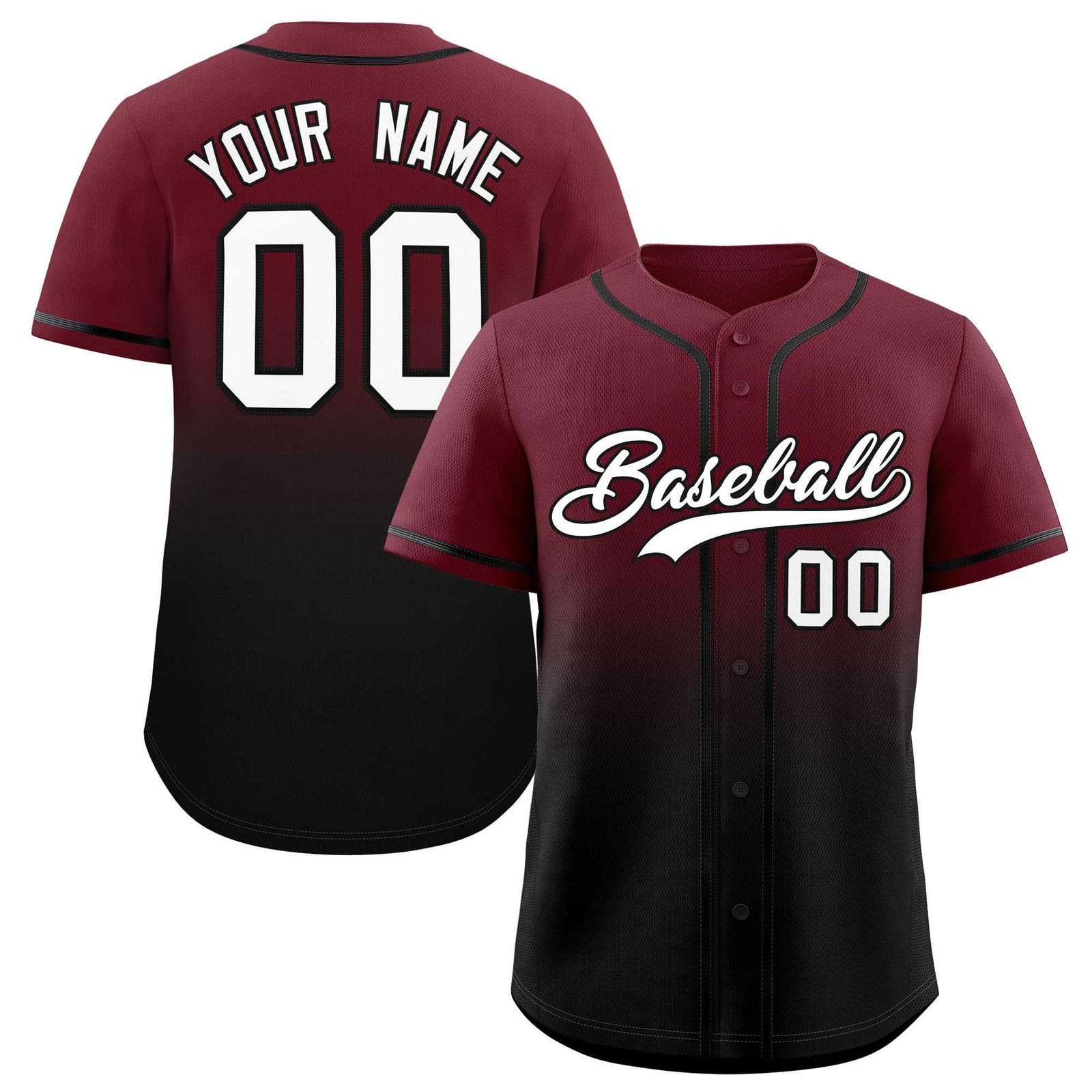 Custom Maroon Black Gradient Fashion Authentic Baseball Jersey