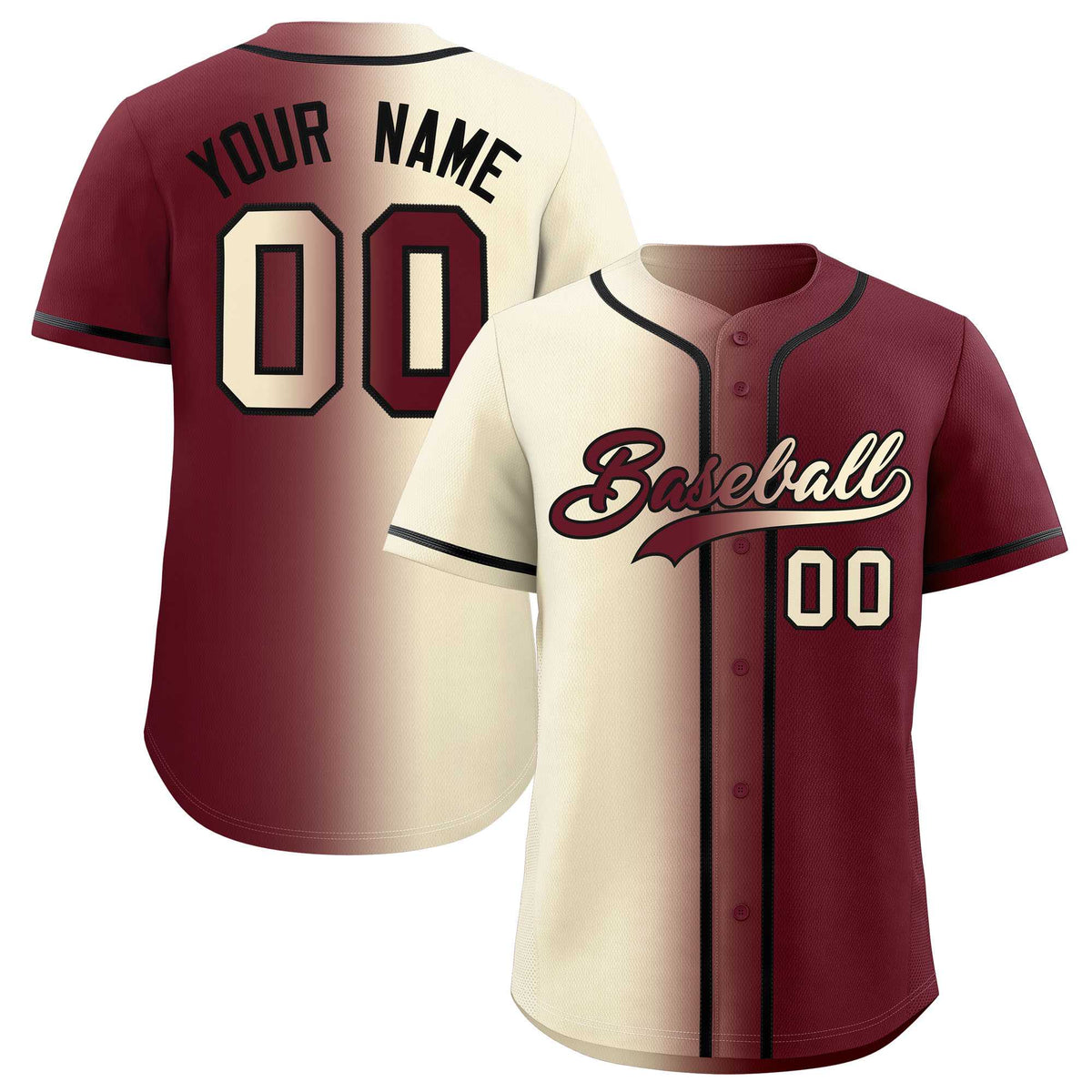 Custom Cream Maroon Two Tone Gradient Fashion Authentic Baseball Jersey