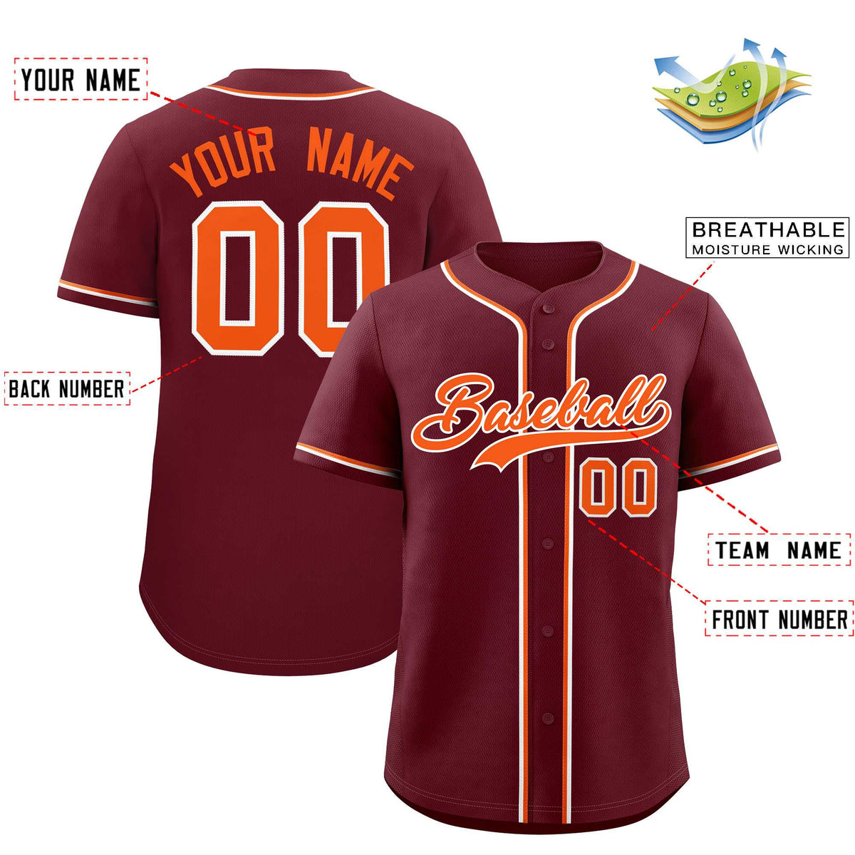 Custom Maroon Classic Style Authentic Baseball Jersey