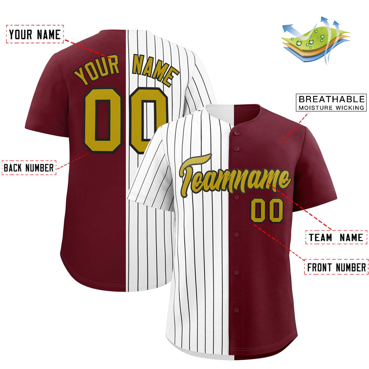 Custom White Maroon Split Fashion Authentic Baseball Jersey